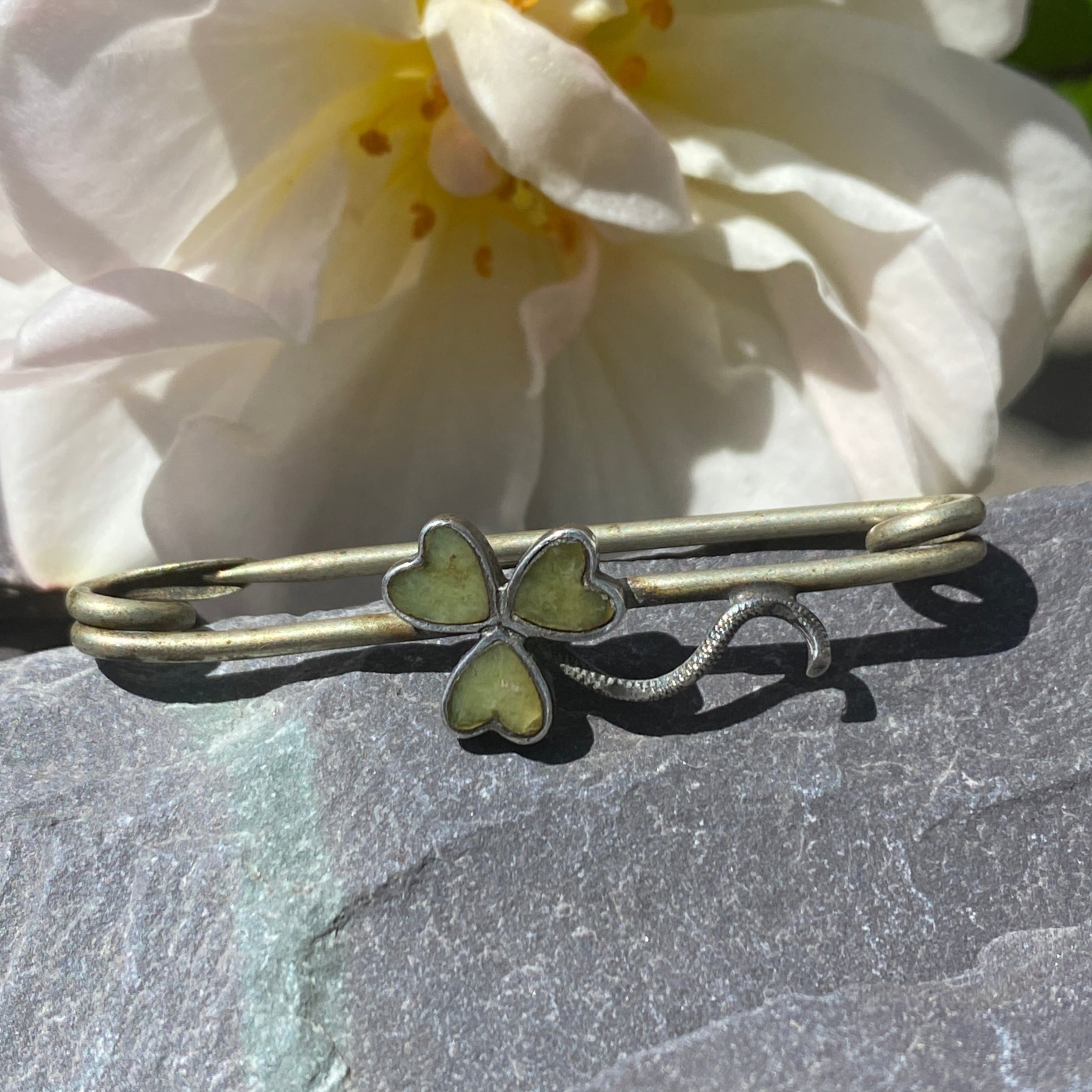 Antique Iona Marble Shamrock Brooch.