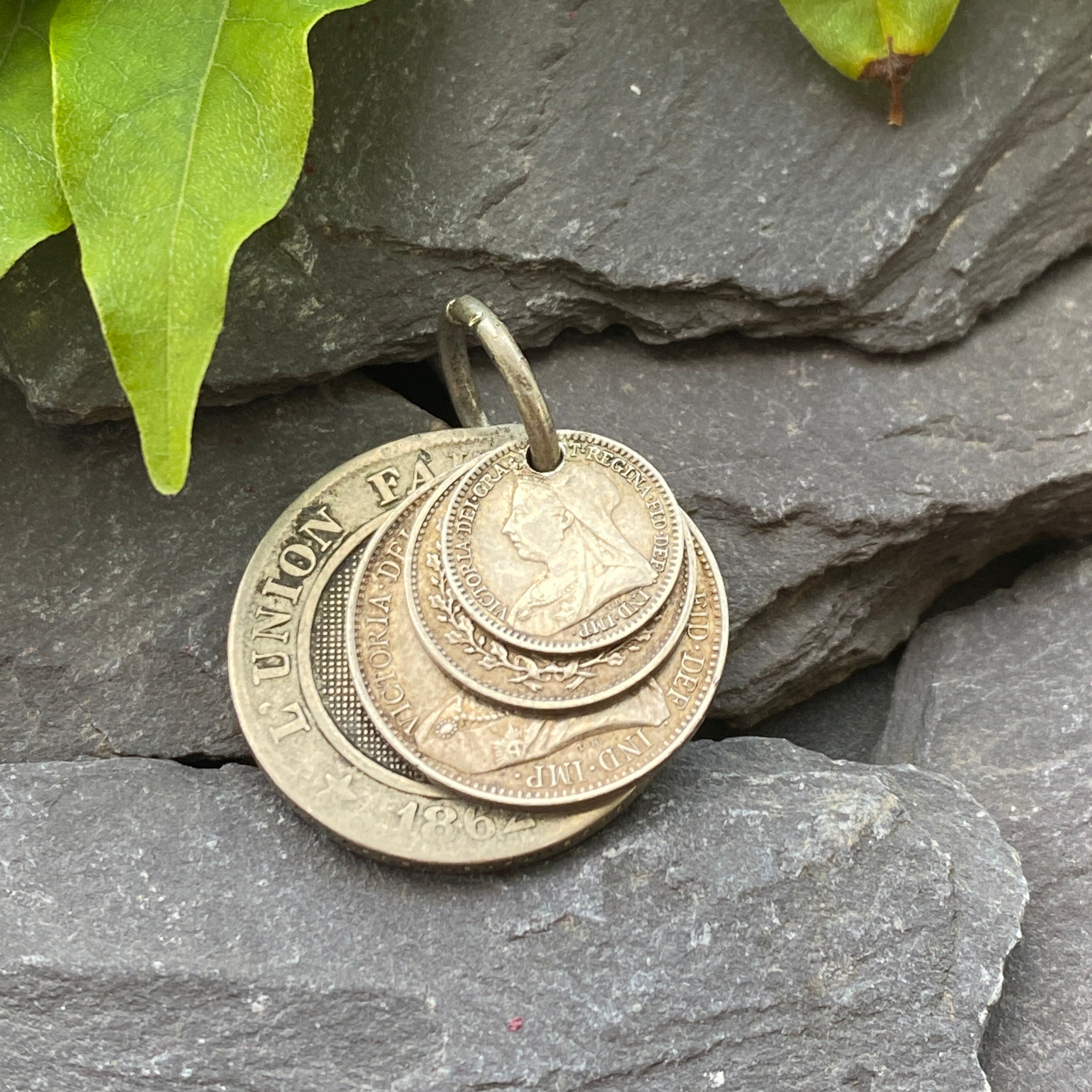 Antique Maundy Coin Charm Pendant With Real Victorian Coins.