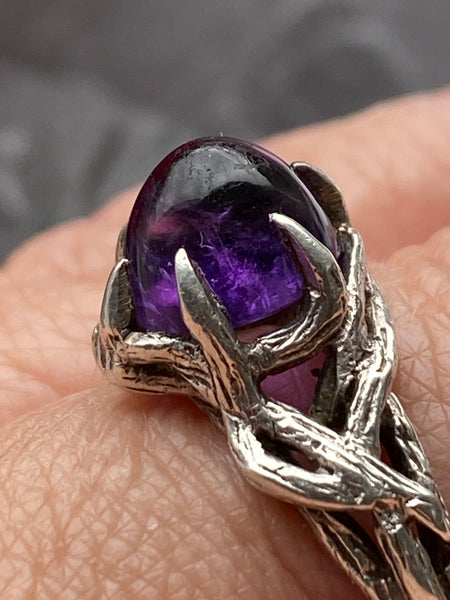 Natural Amethyst & Rhodolite Garnet 925 Sterling Silver Ring – Vintage Style, Multicolor Gemstone Band – 34.75 TCW – Handmade In Thailand