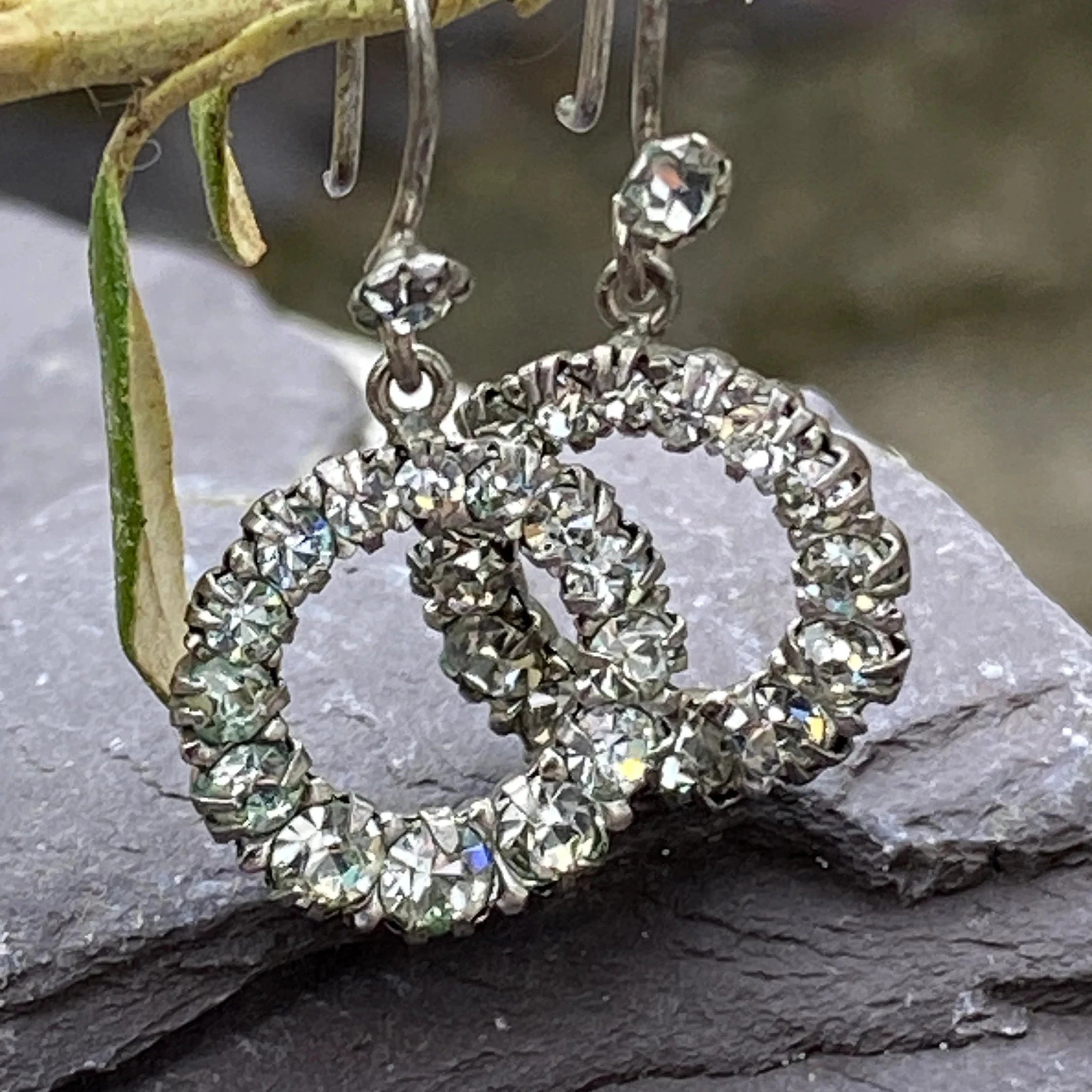 Antique Art Deco Silver Plated & Paste Drop Earrings 1936.