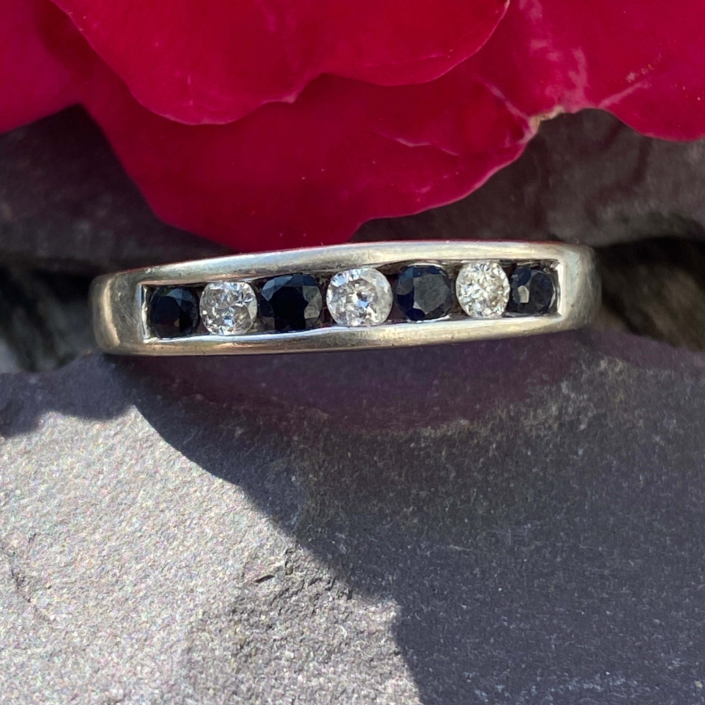 9ct White Gold Sapphire & Diamond Eternity Ring Size N or 6 3/4 USA.