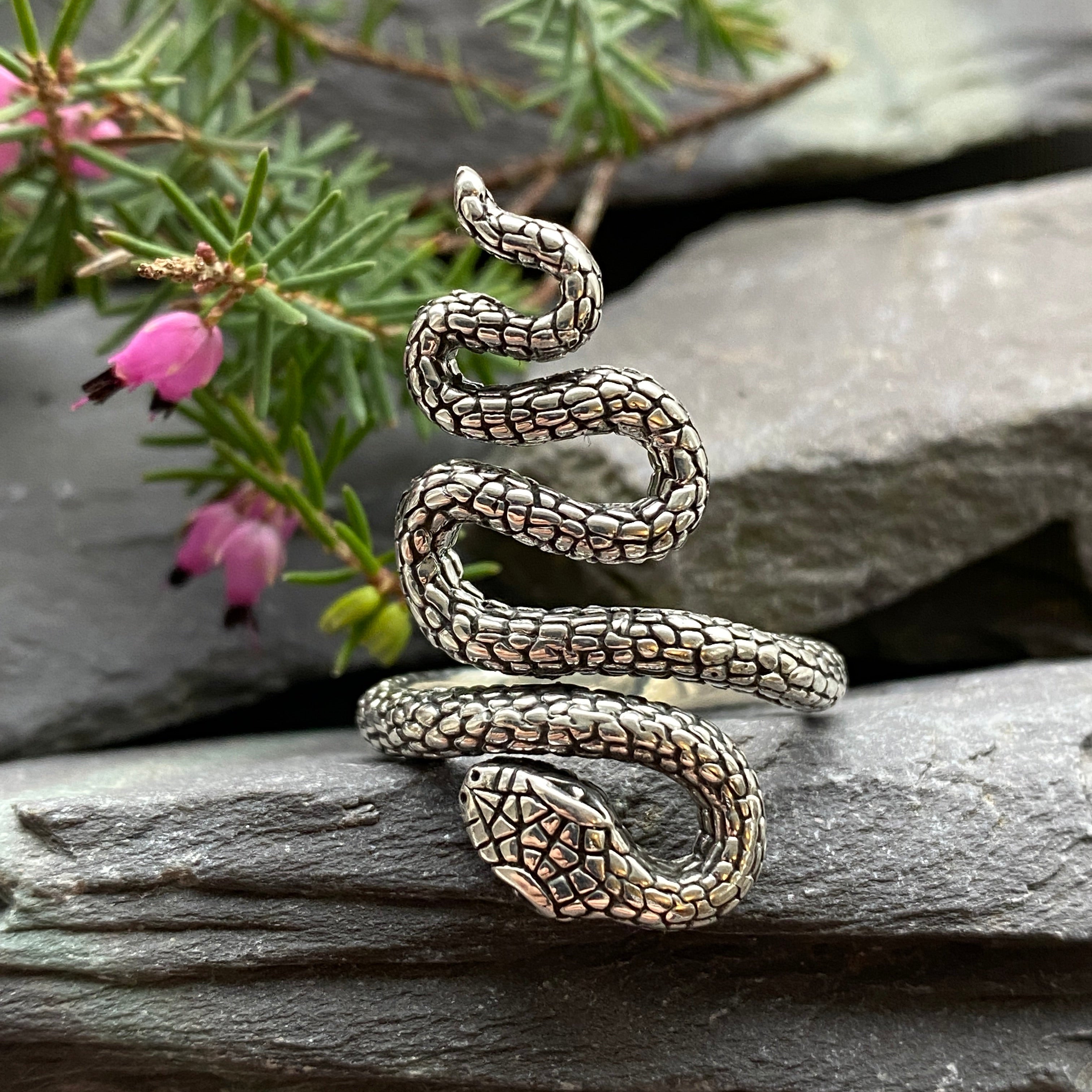 Silver Snake Serpent Ring In Gothic/ Pagan Style Size R 1/2 or 9 US.