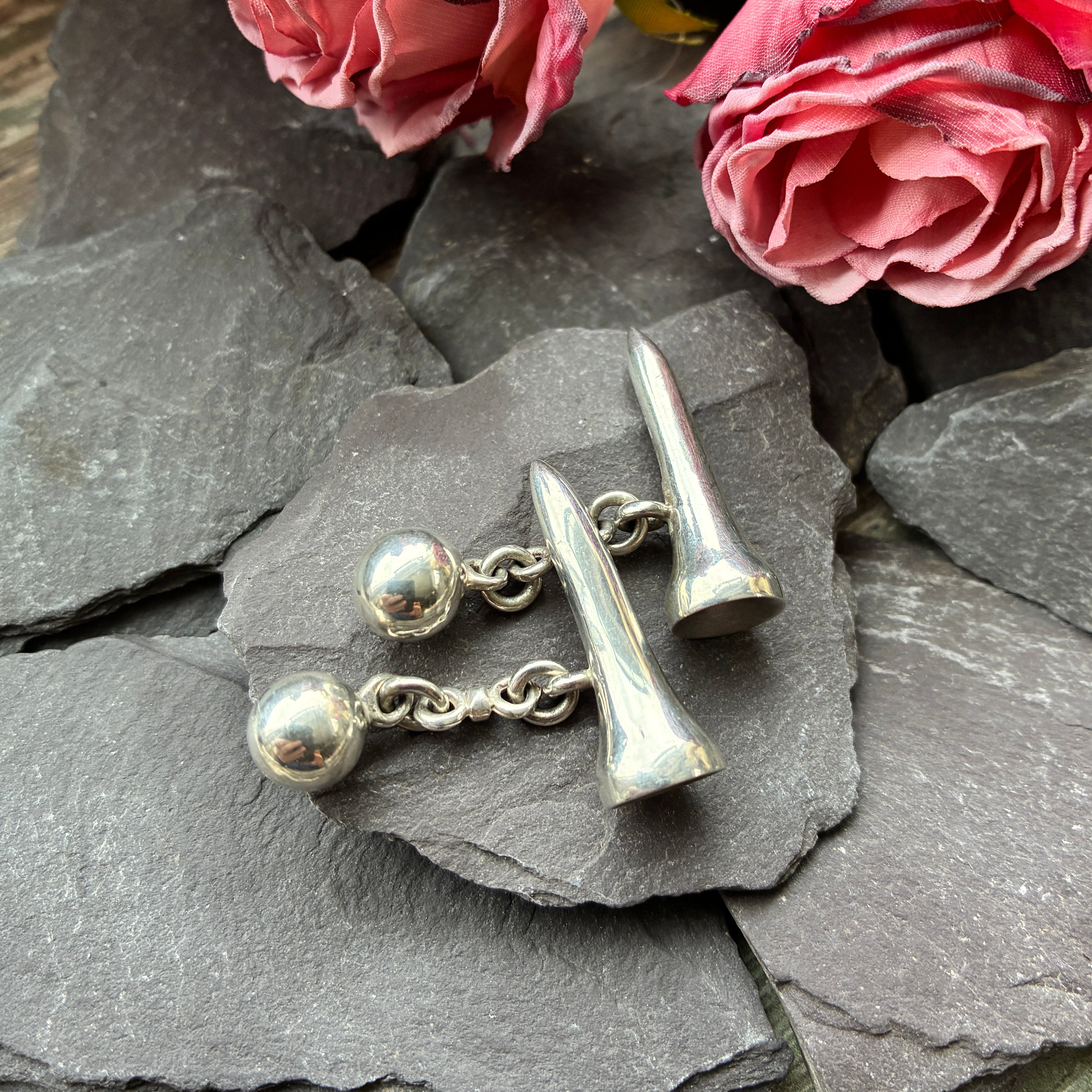Solid Sterling Silver Golf Tee Cufflinks.