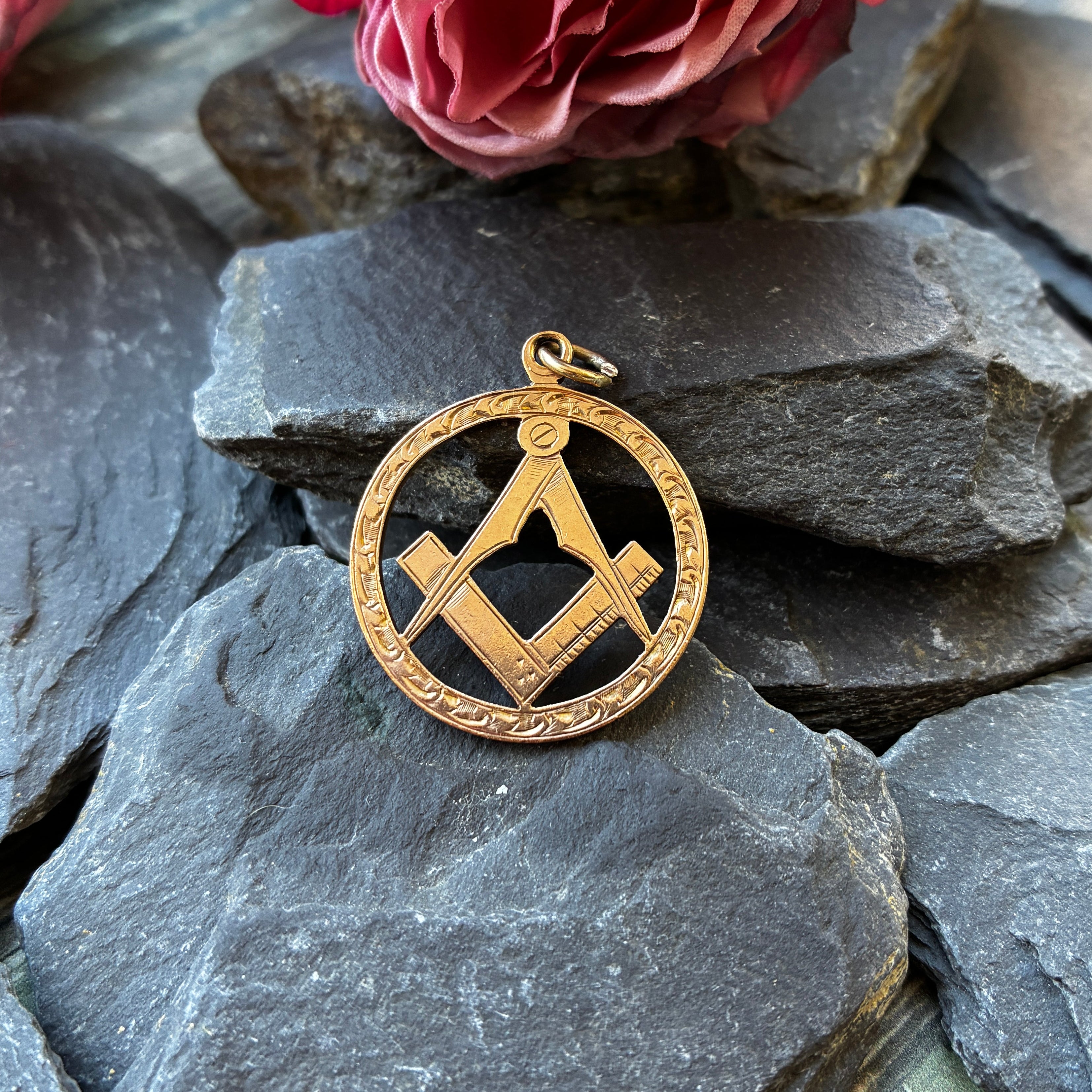 Antique 9ct rose gold Masonic Albert Fob Pendant. Chester 1910.