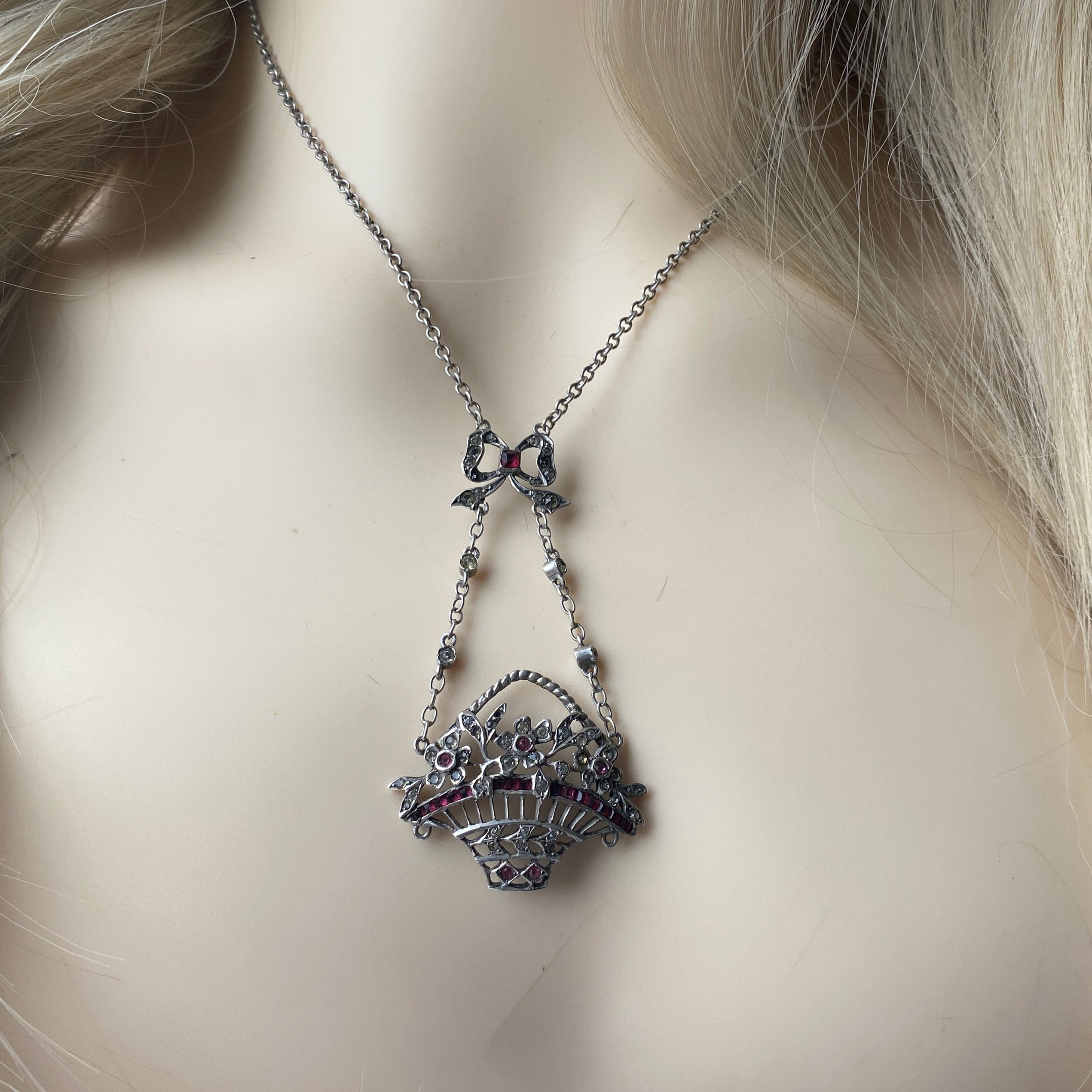 Antique Edwardian Silver & Paste Giardinetti Necklace.