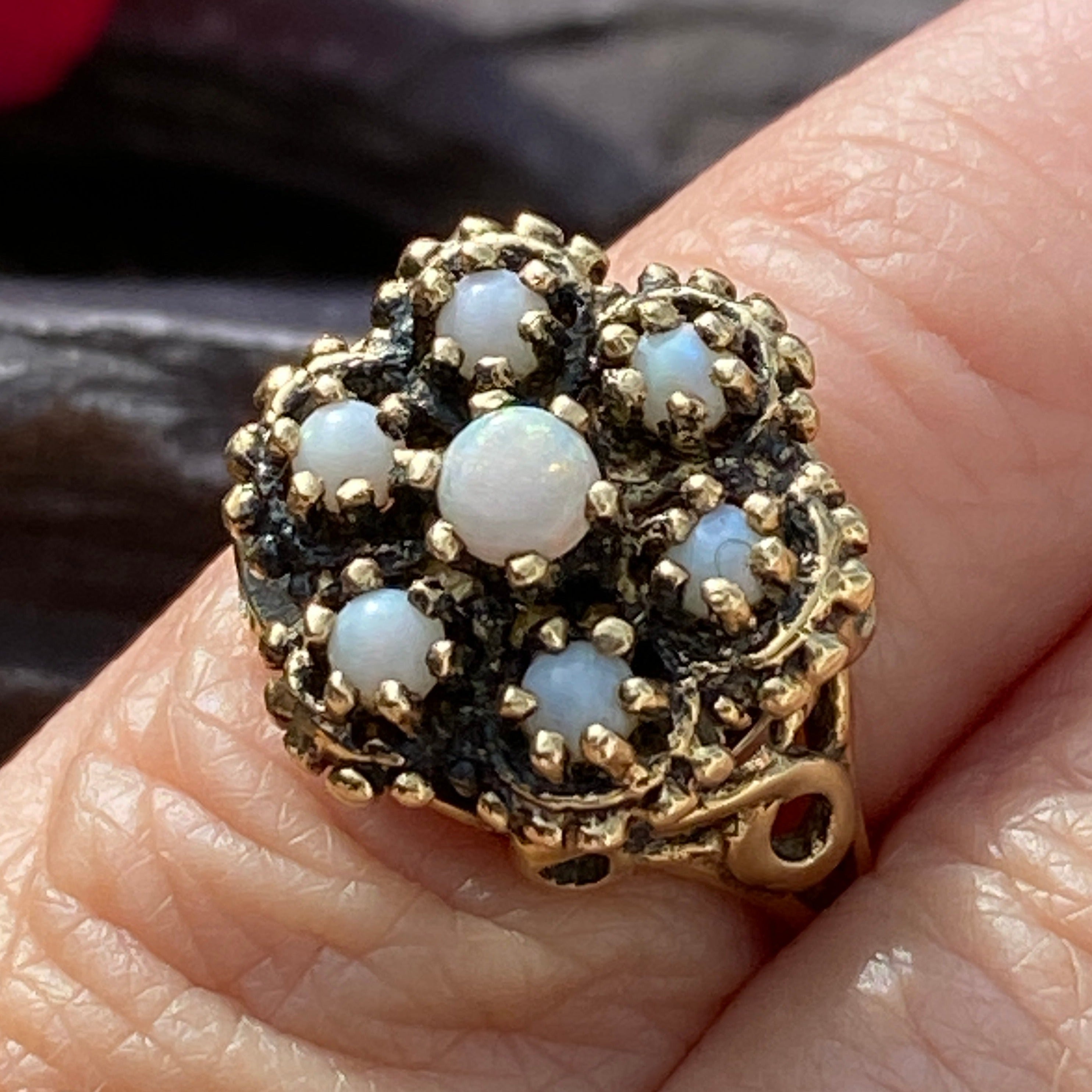 Vintage 14ct Opal Cluster Ring Size F 1/2 or 3 US.