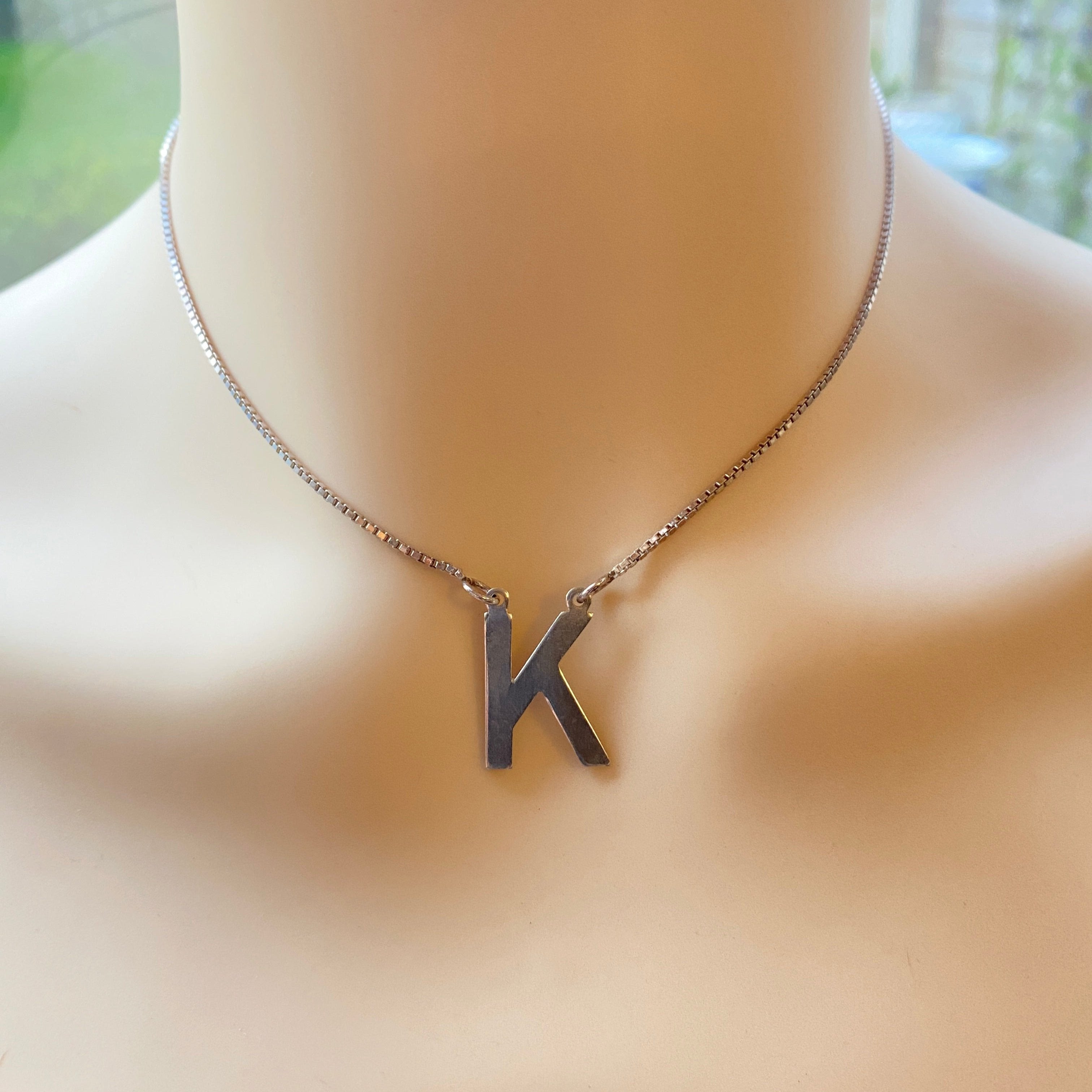 Vintage Monogram 'K' Necklace In Sterling Silver.