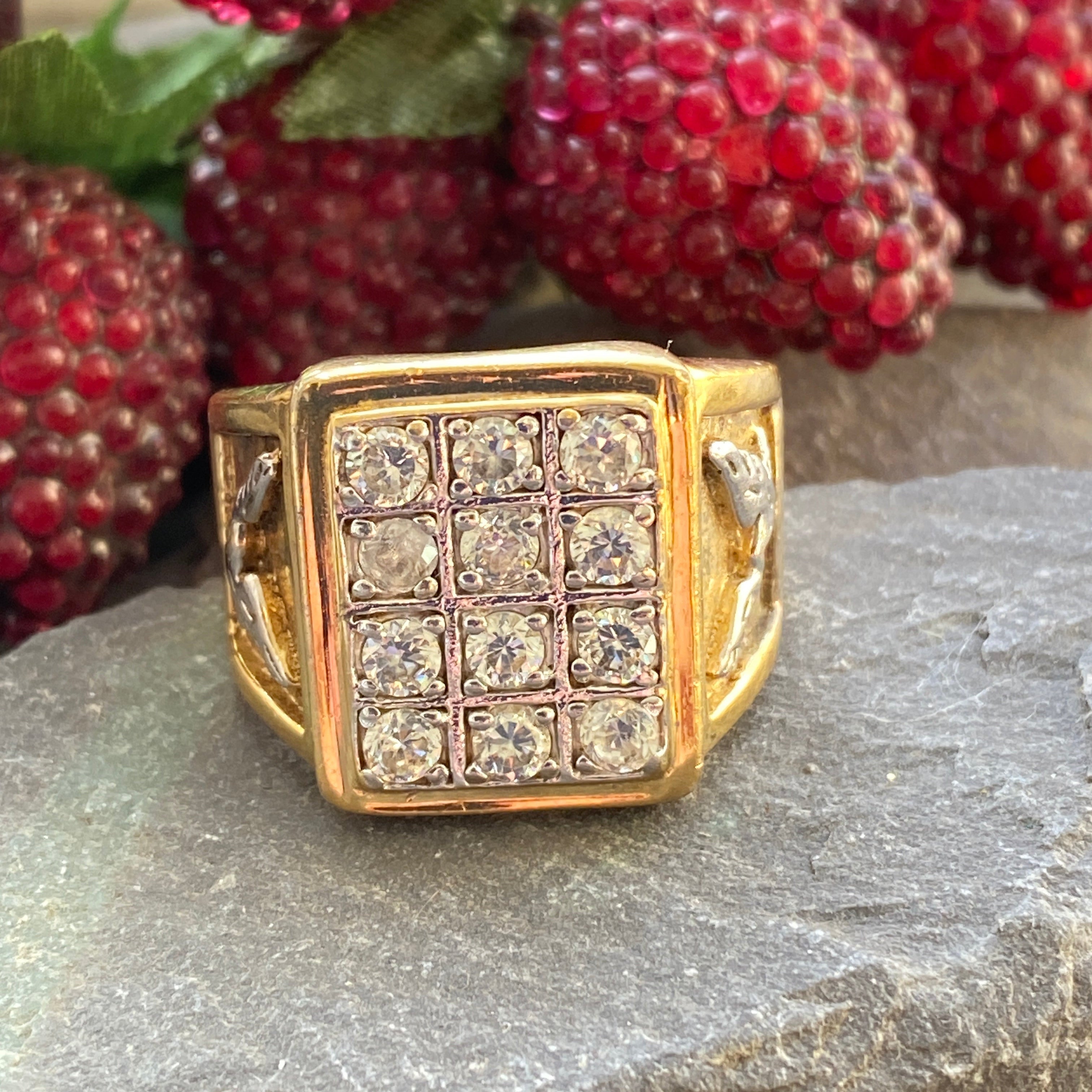 Gents Vintage Plaque Ring Set with Cubic Zirconia Size W or 11 1/4 US.