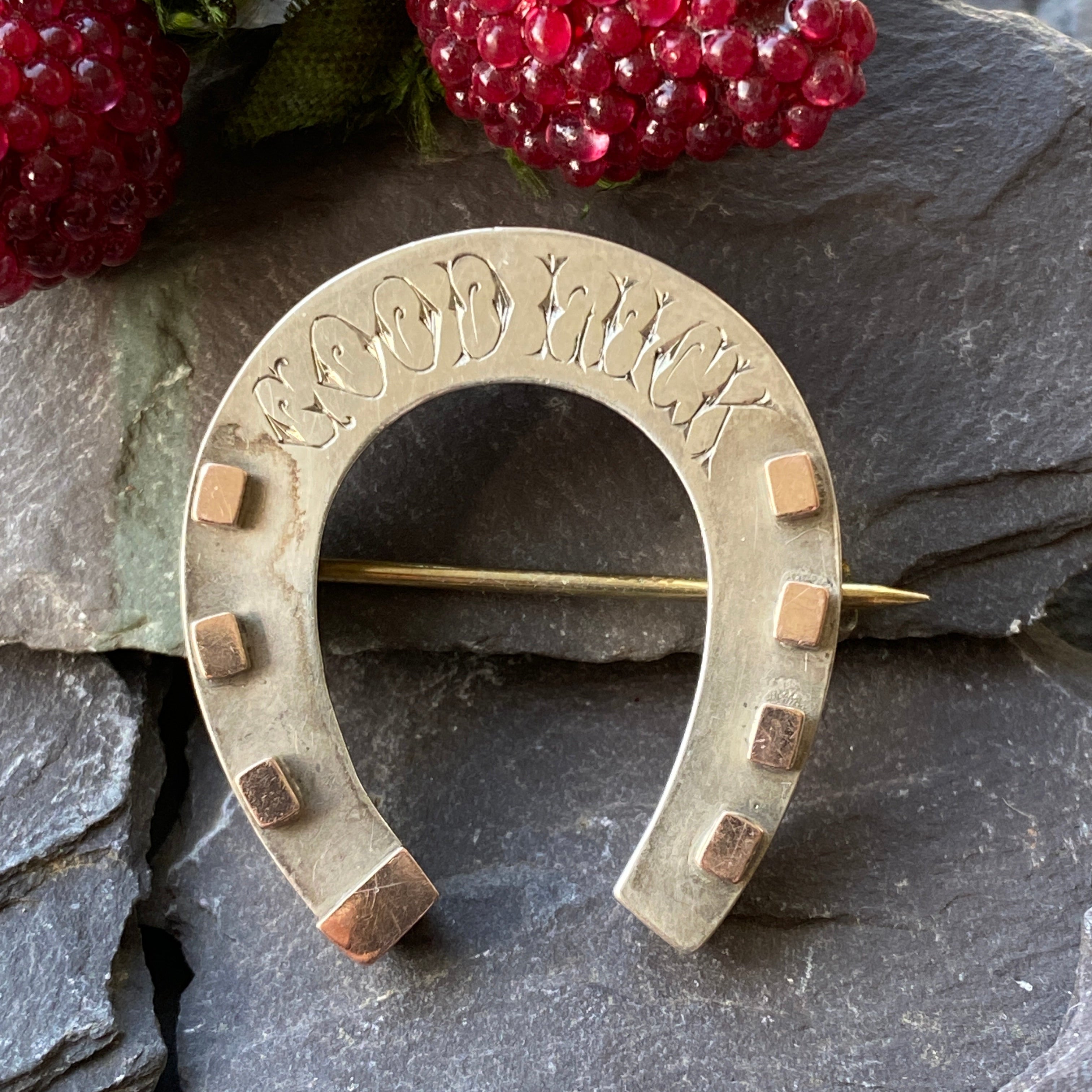 Victorian Silver Lucky Horseshoe Brooch.