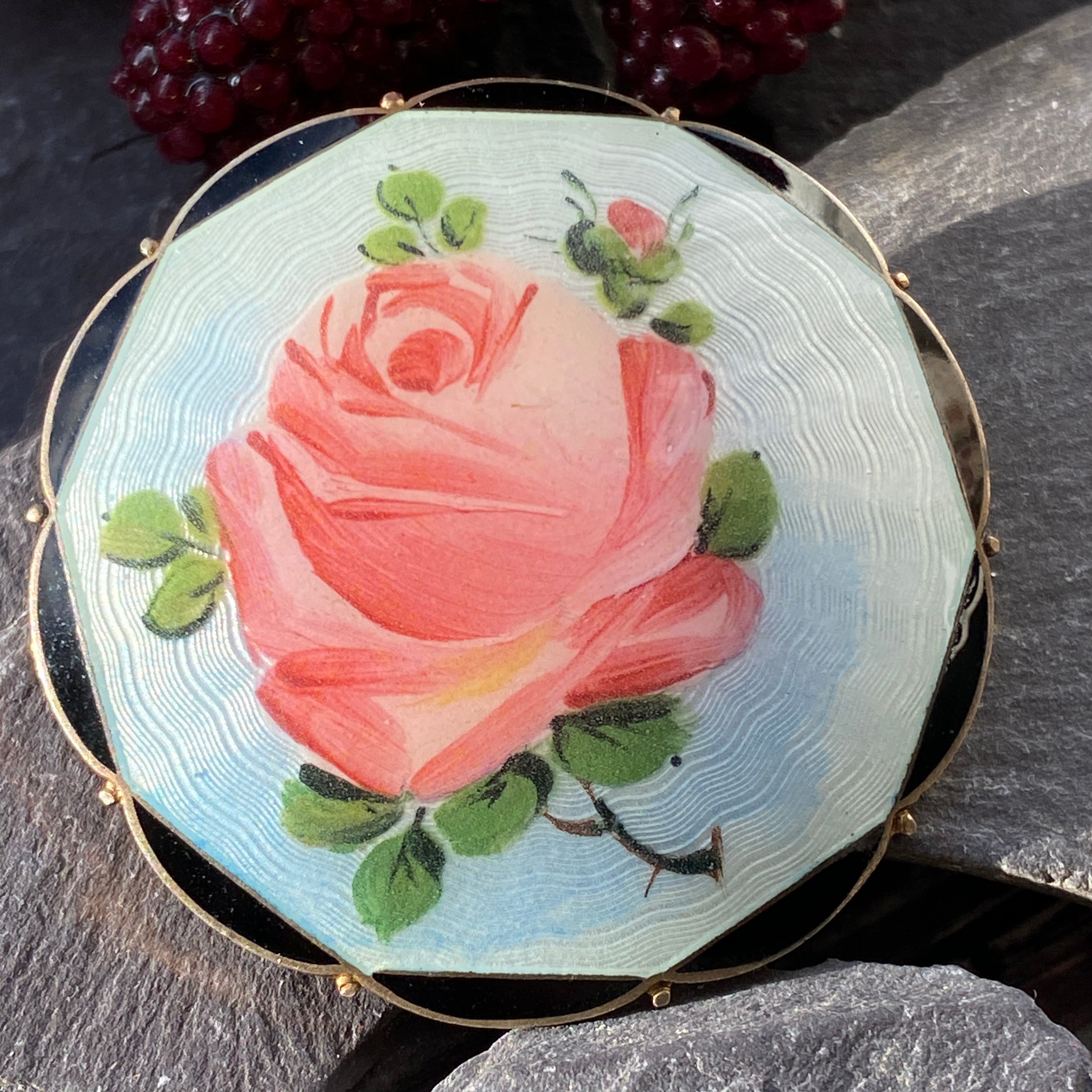 Vintage Norwegian Guilloche Enamel Brooch.