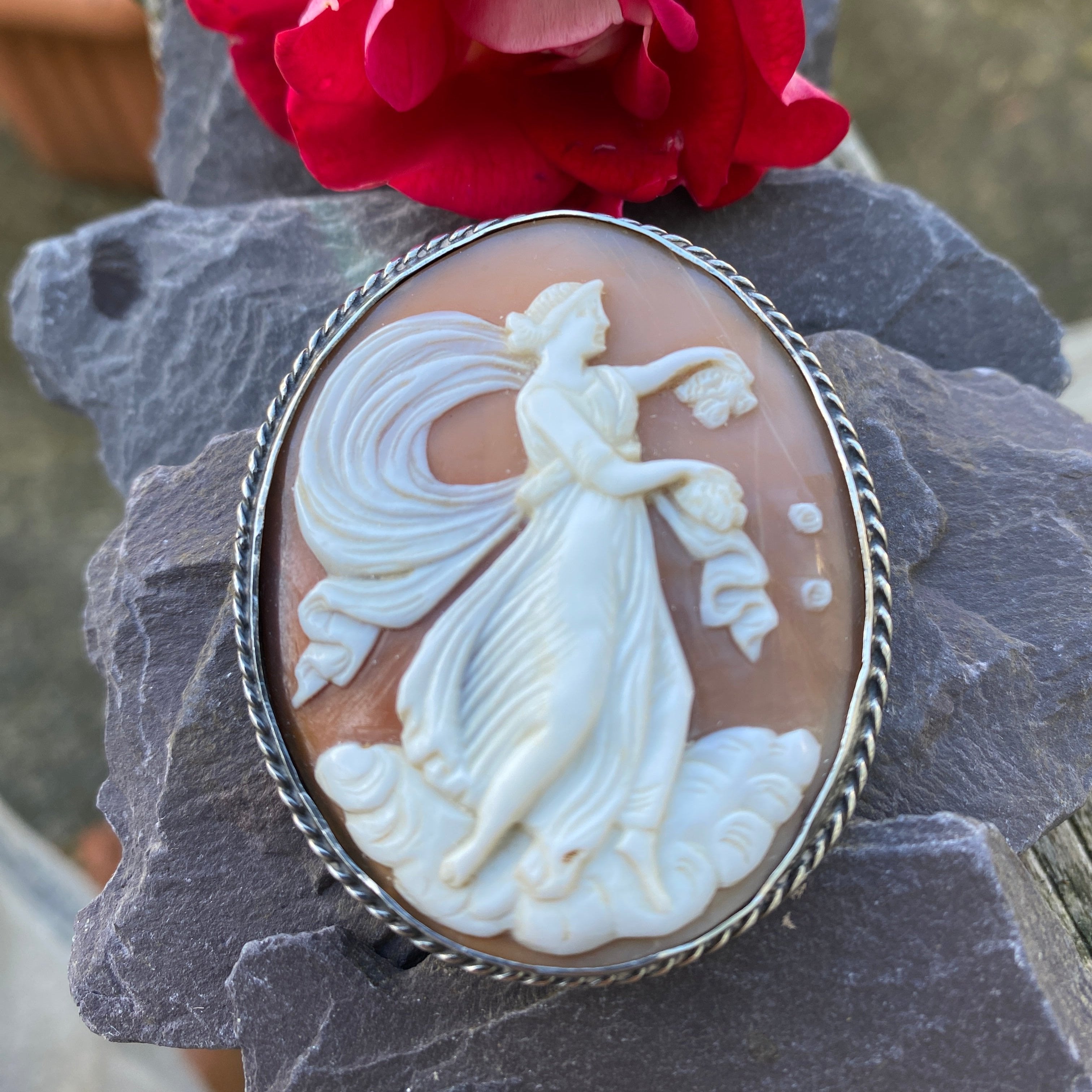 Vintage Bernard Instone Cameo Brooch In Sterling Silver.