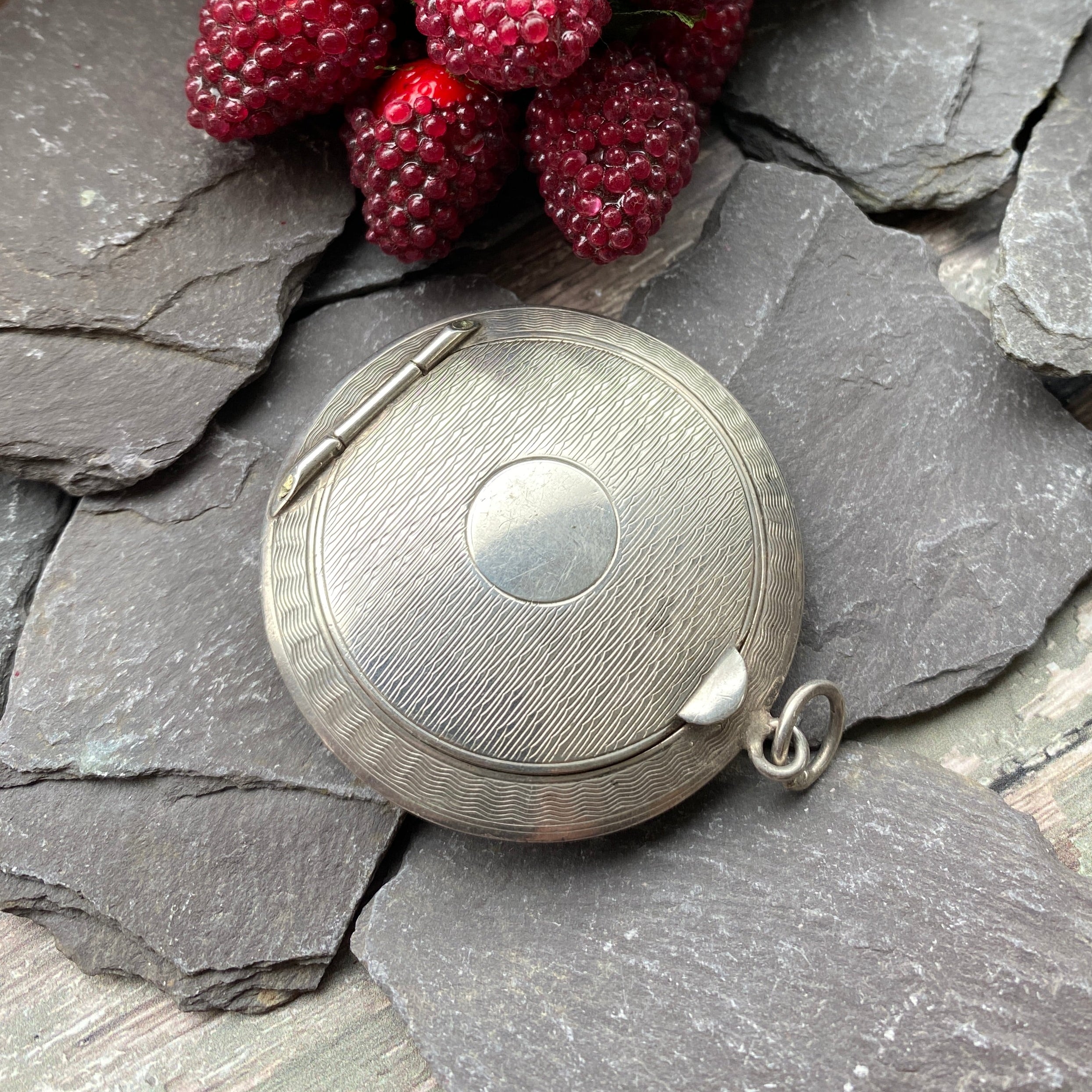 Antique silver chatelaine powder compact