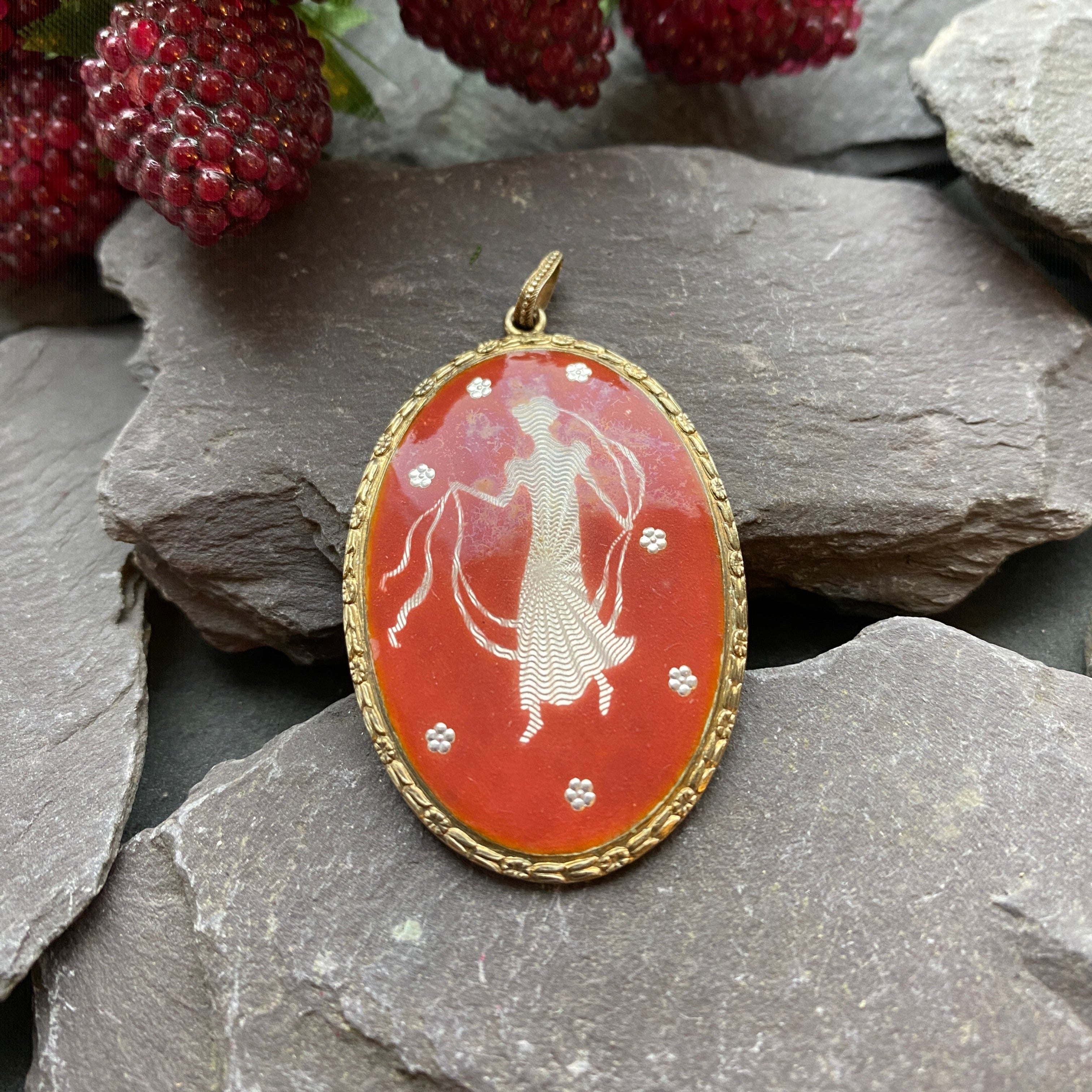 Norwegian J Tostrup Vermeil Guilloche Enamel Pendant.