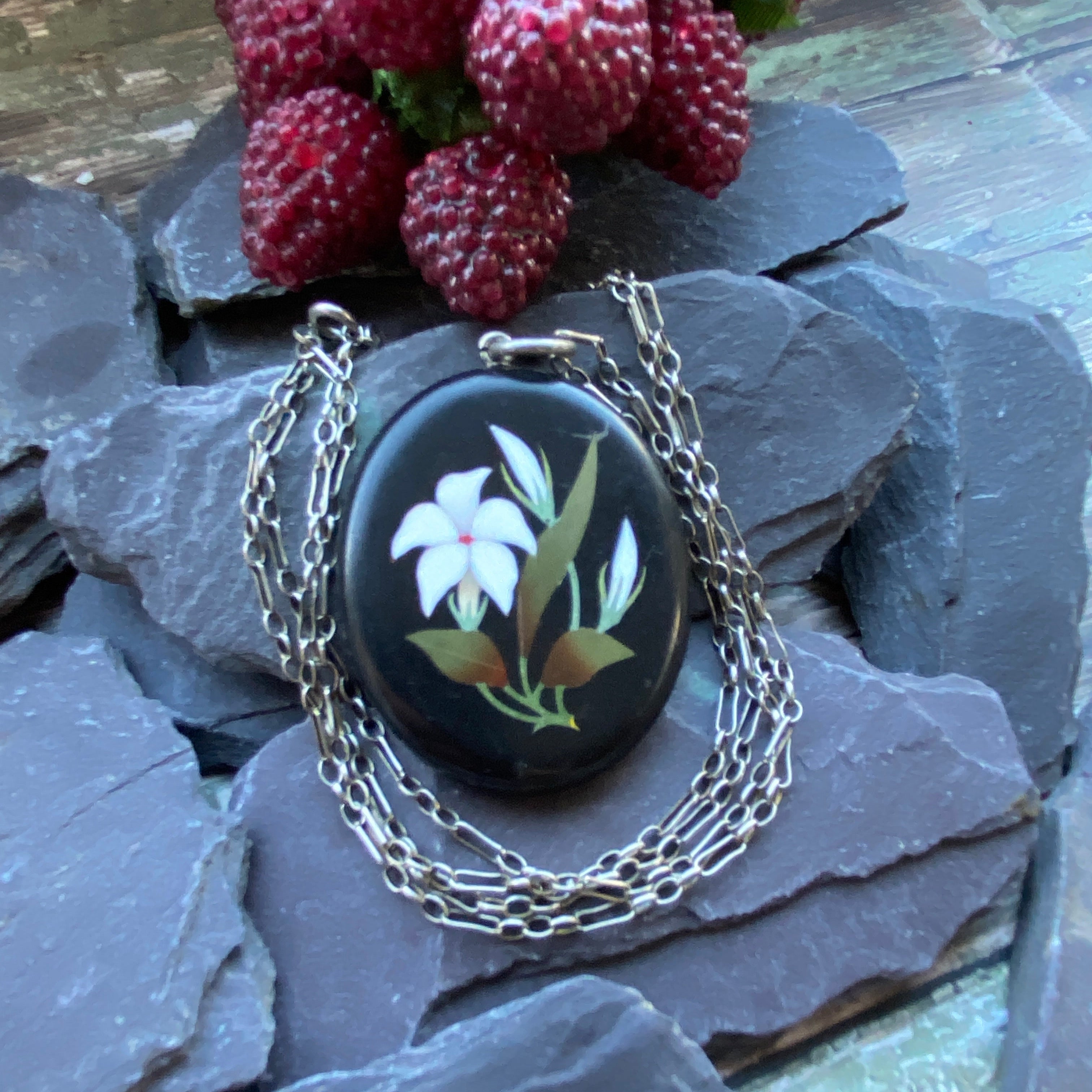 Antique Pietra Dura Pendant Necklace.