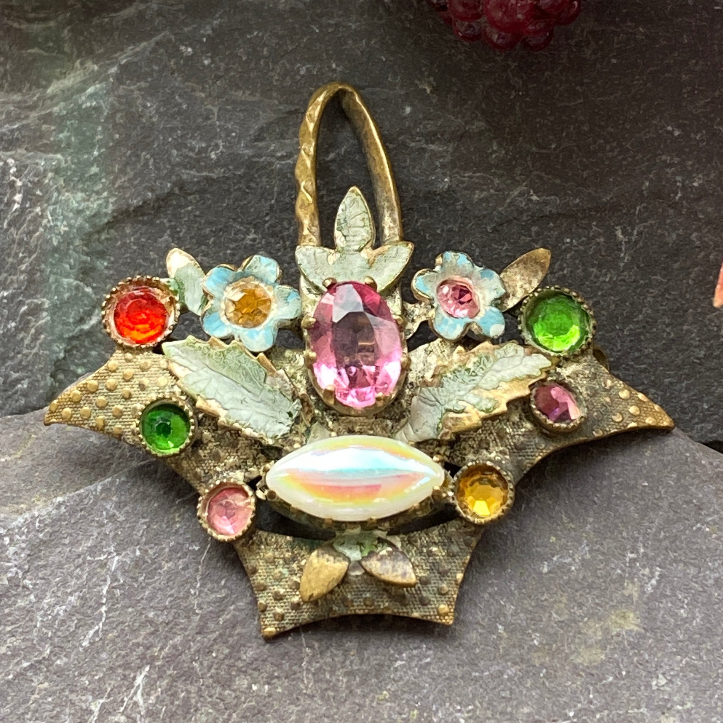 Art Deco Flower Basket Costume Brooch.