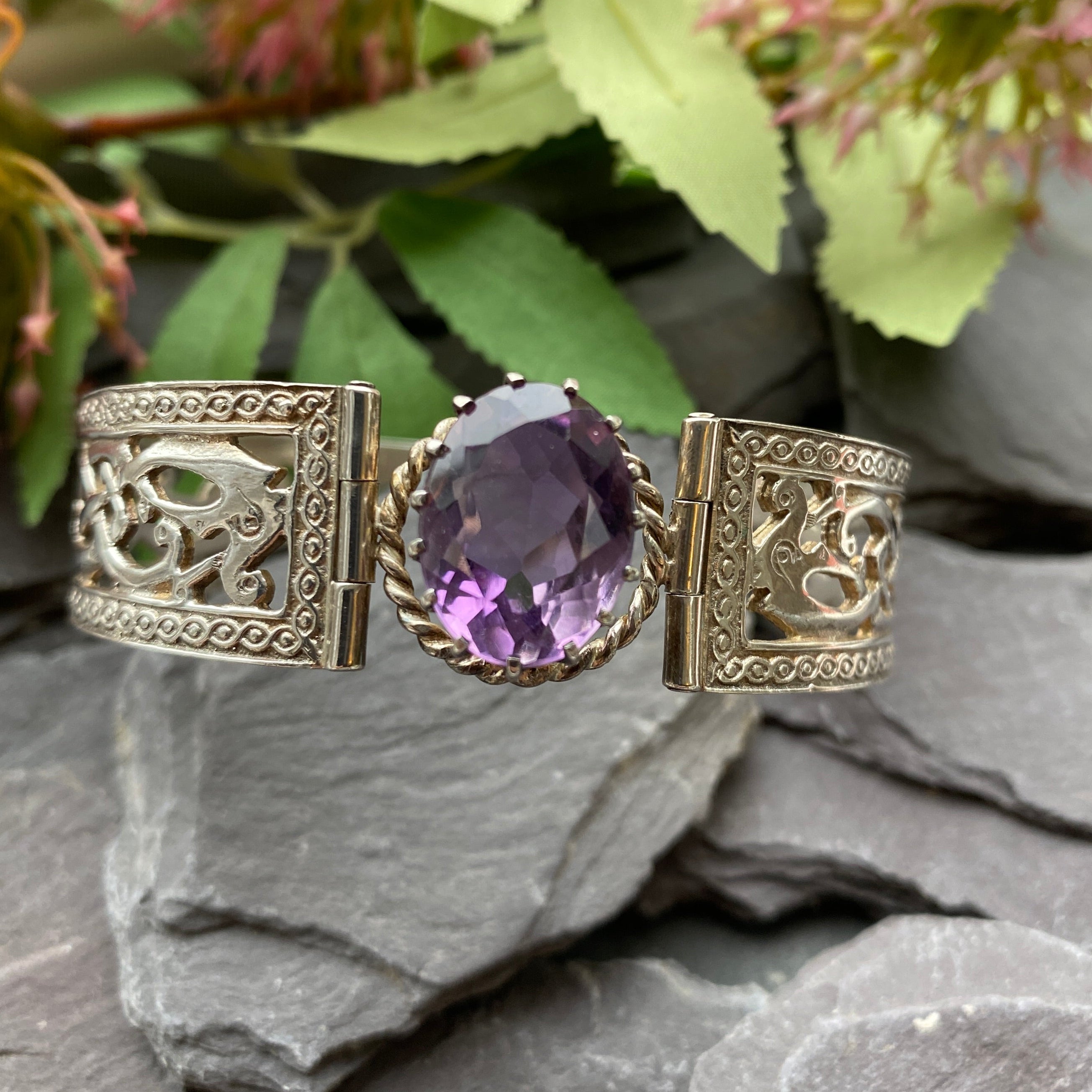 Cridhe Celtic Silver & Amethyst Bangle- Celtic Art