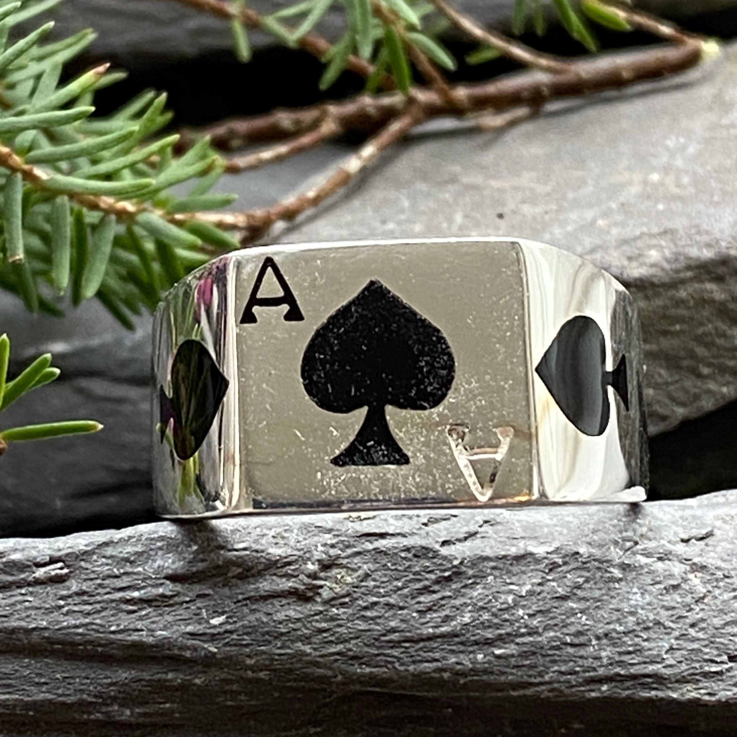 Silver & Enamel Ace Of Spades Ring Size W or 11 1/4 US.