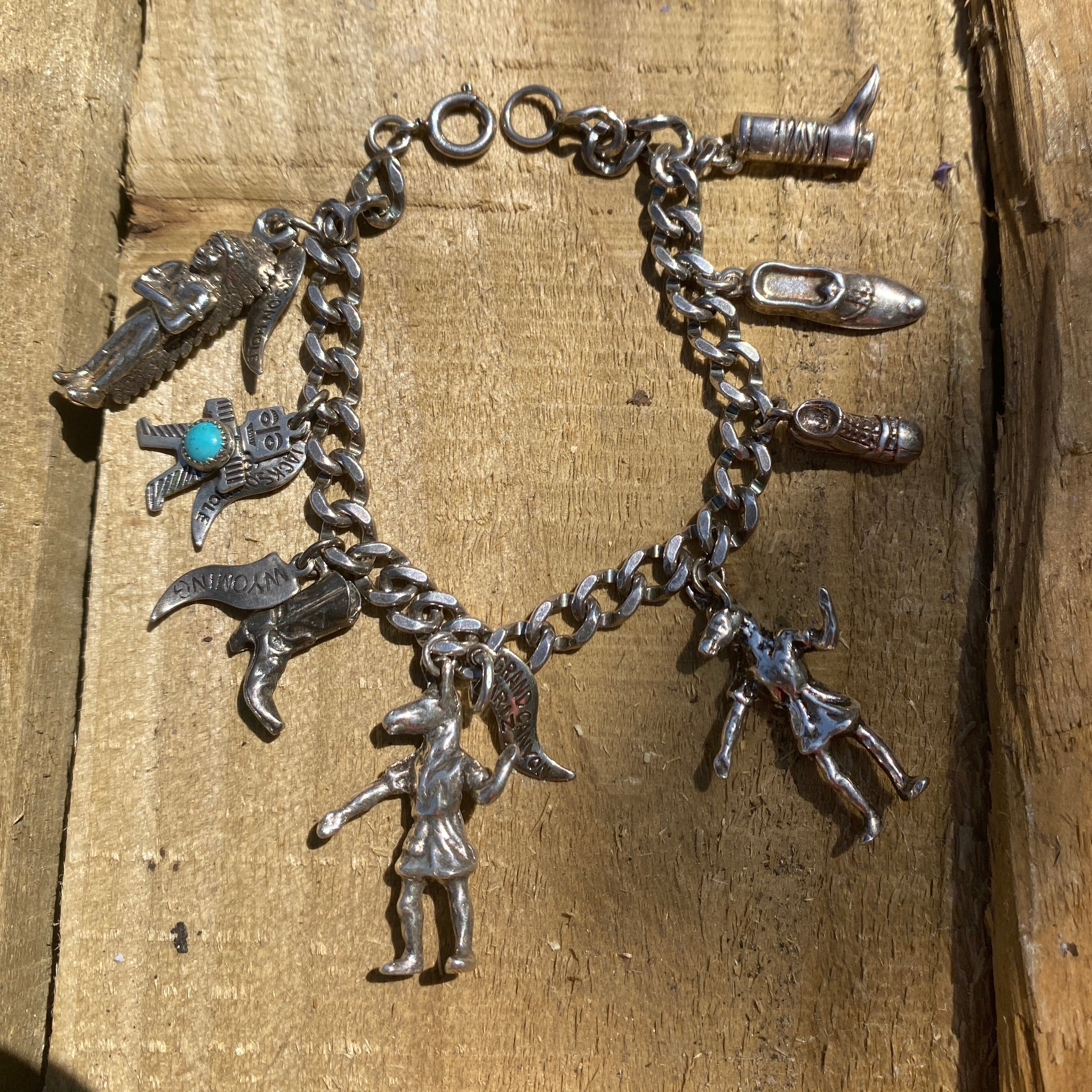 Vintage American Indian Charm Bracelet With Navajo Charm.