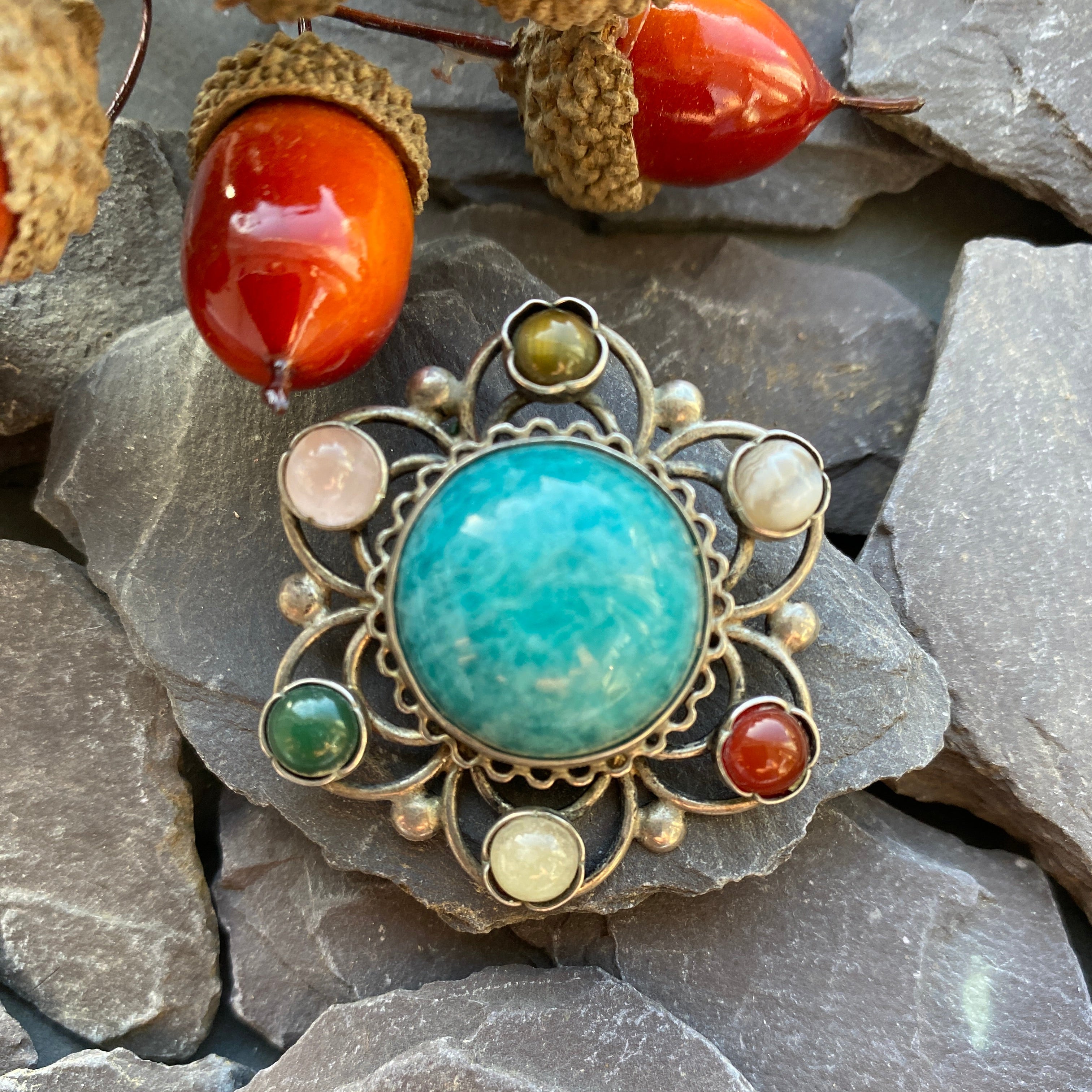 Early 20th Century Silver Amazonite Brooch.