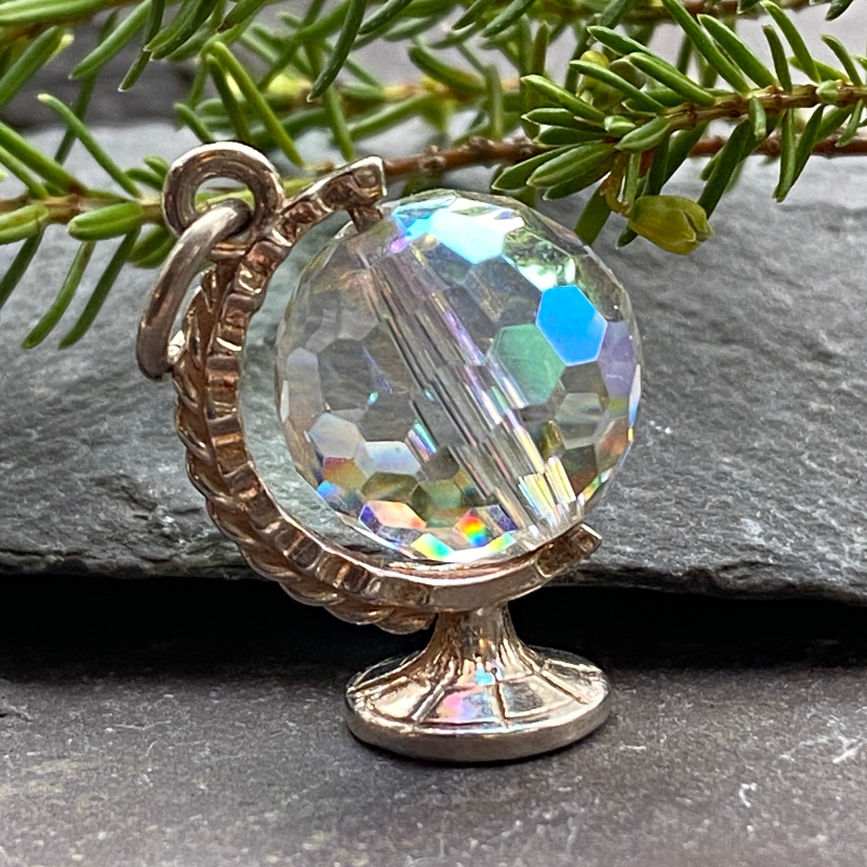 Vintage Silver & Glass Globe Charm/Pendant.