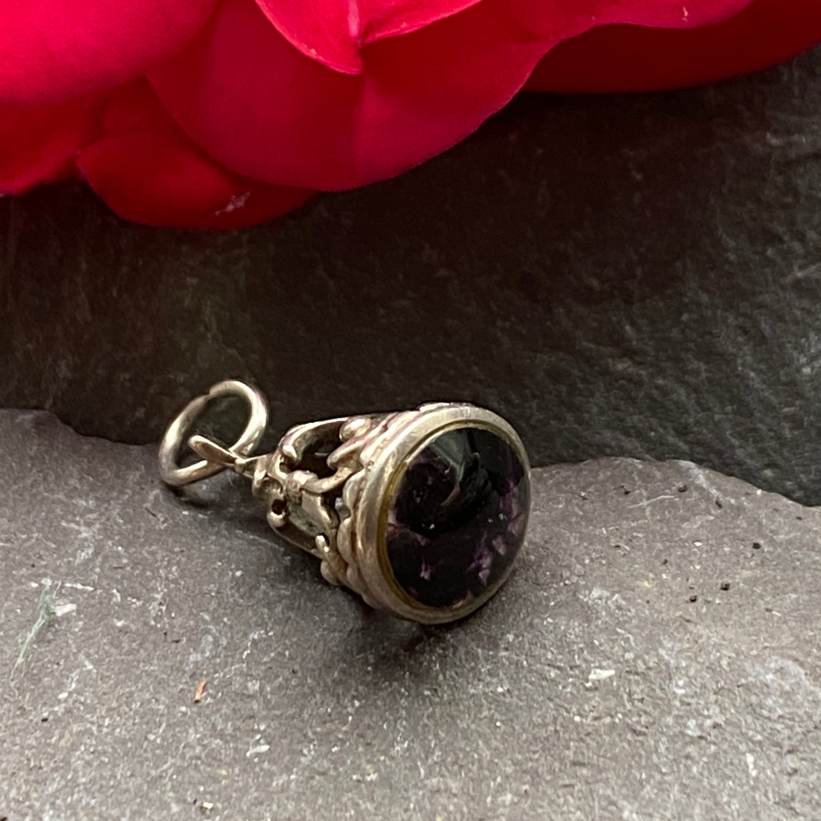 Vintage Fluorite Silver Charm/Pendant,