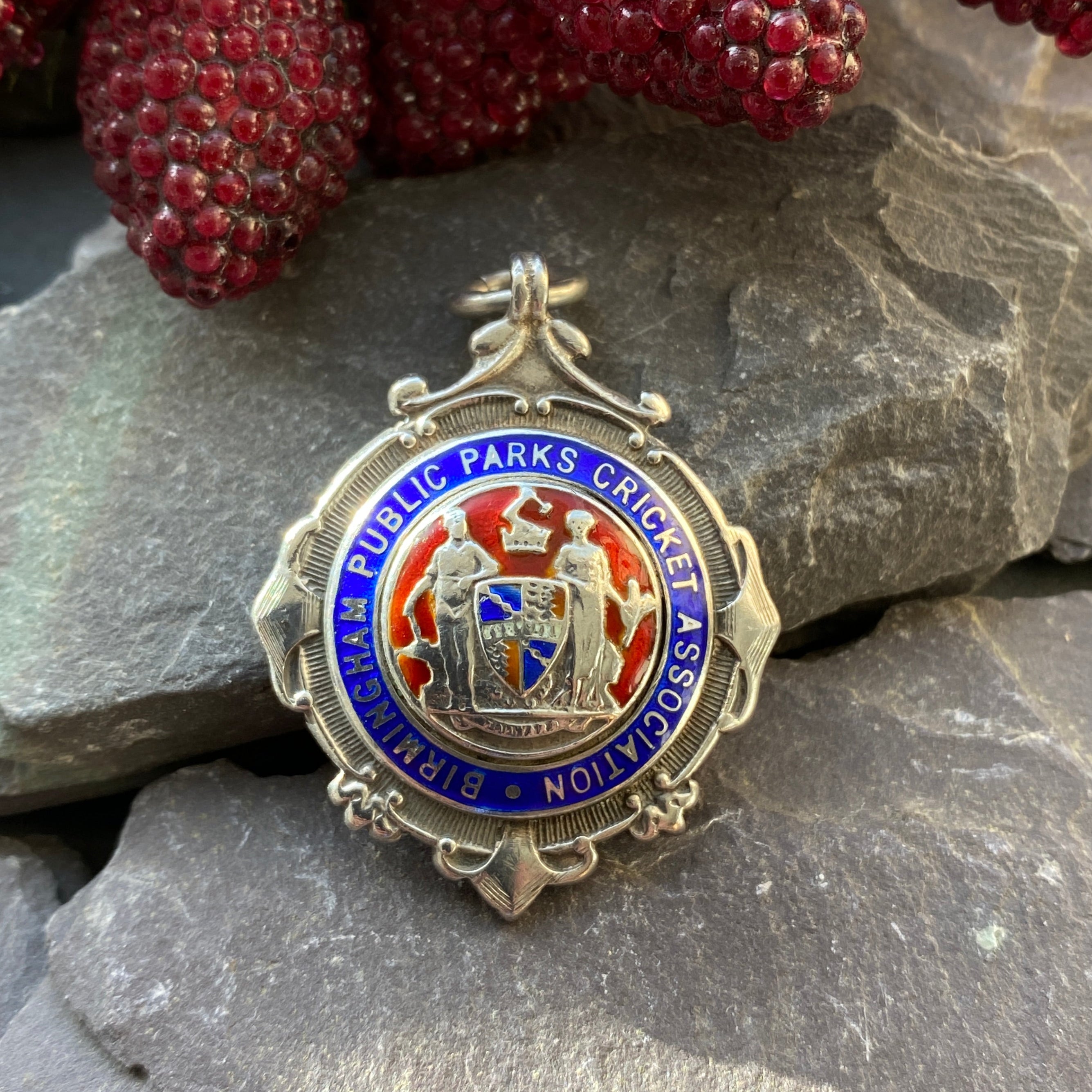 Vintage Silver & Enamel Birmingham Cricket Fob/Medal.