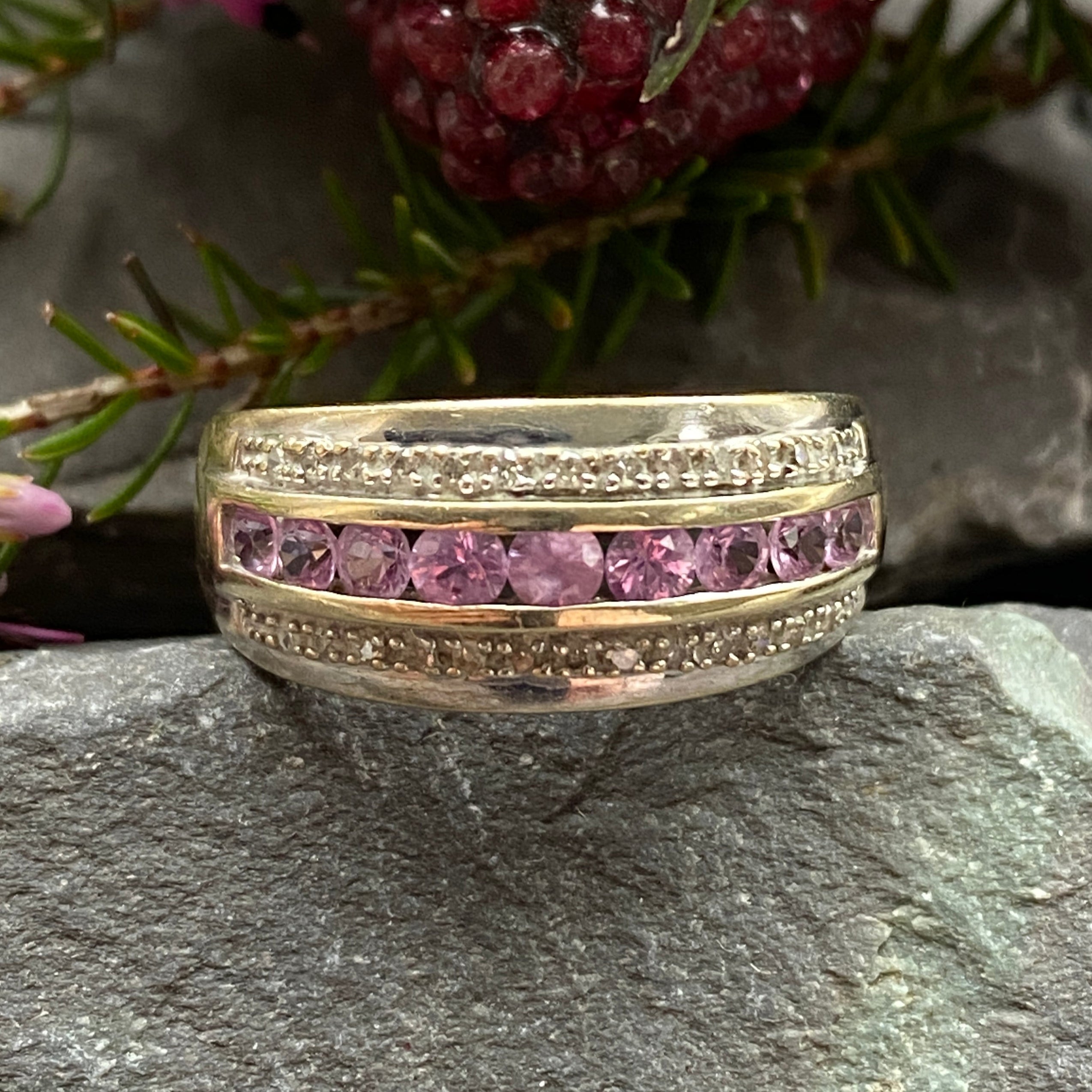 9ct Pink Sapphire & Diamond Ring Size J 1/2 or 5 1/4 US.