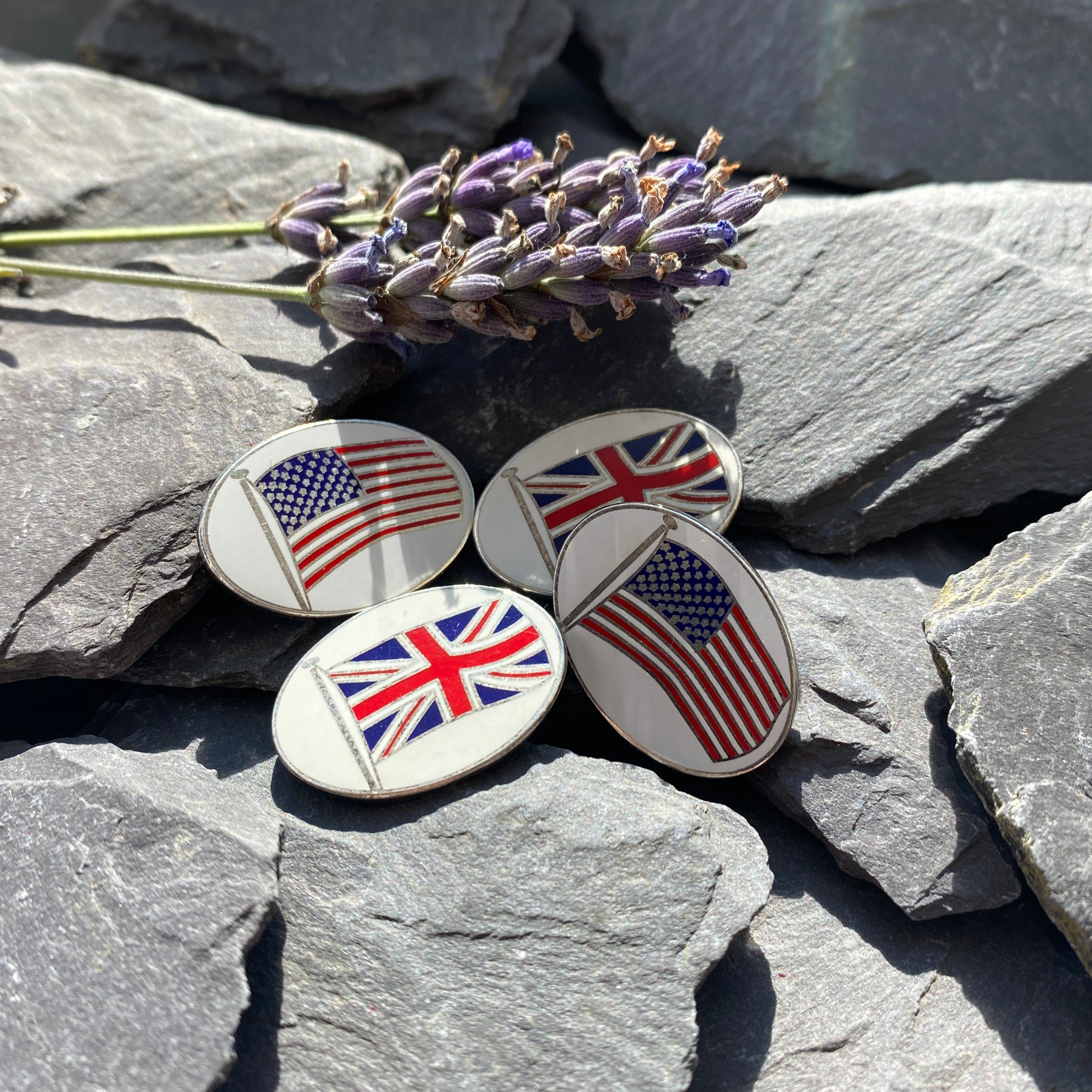 Silver & Enamel Cufflinks UK And US flags.