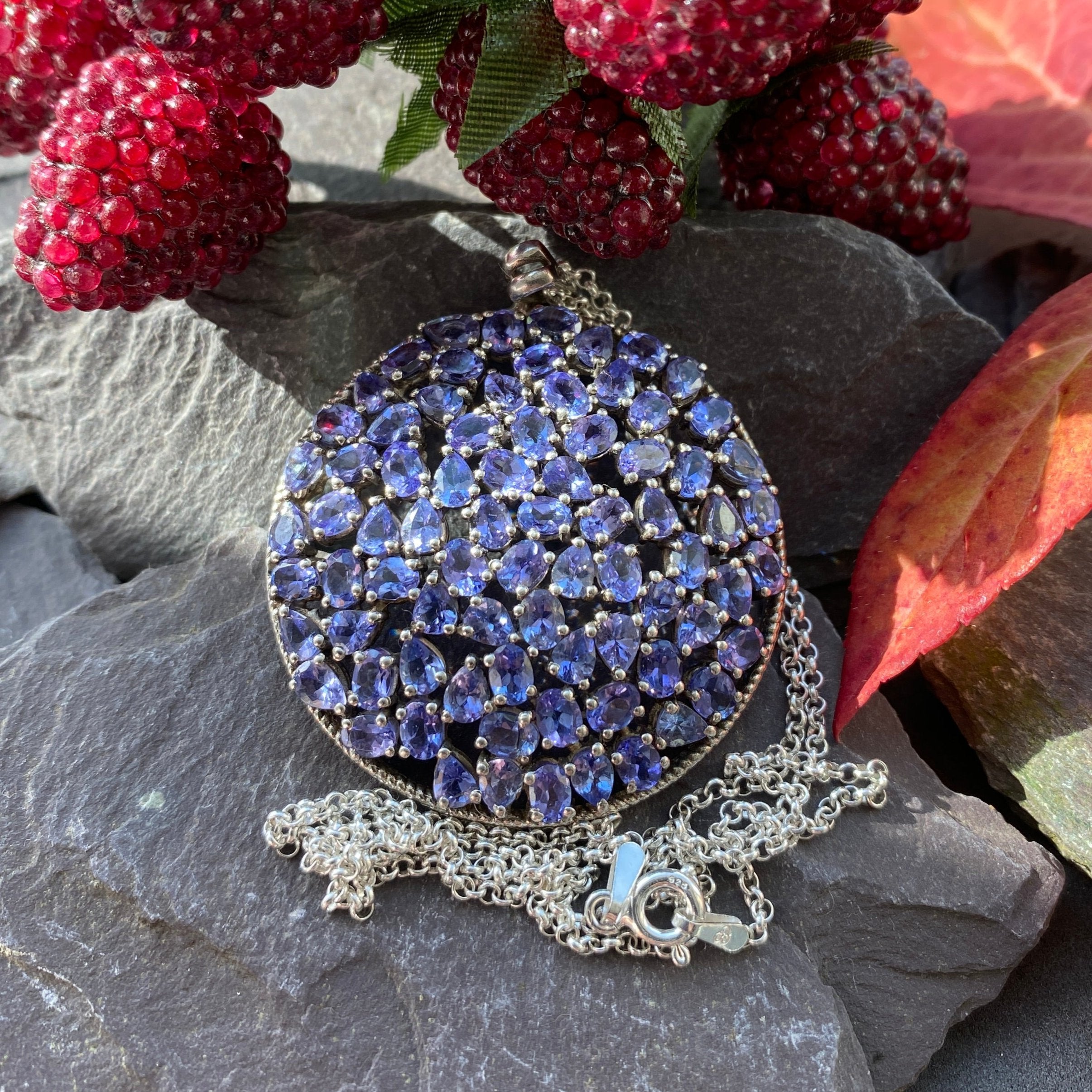 Tanzanite Cluster Pendant & 17" Chain In Sterling Silver.