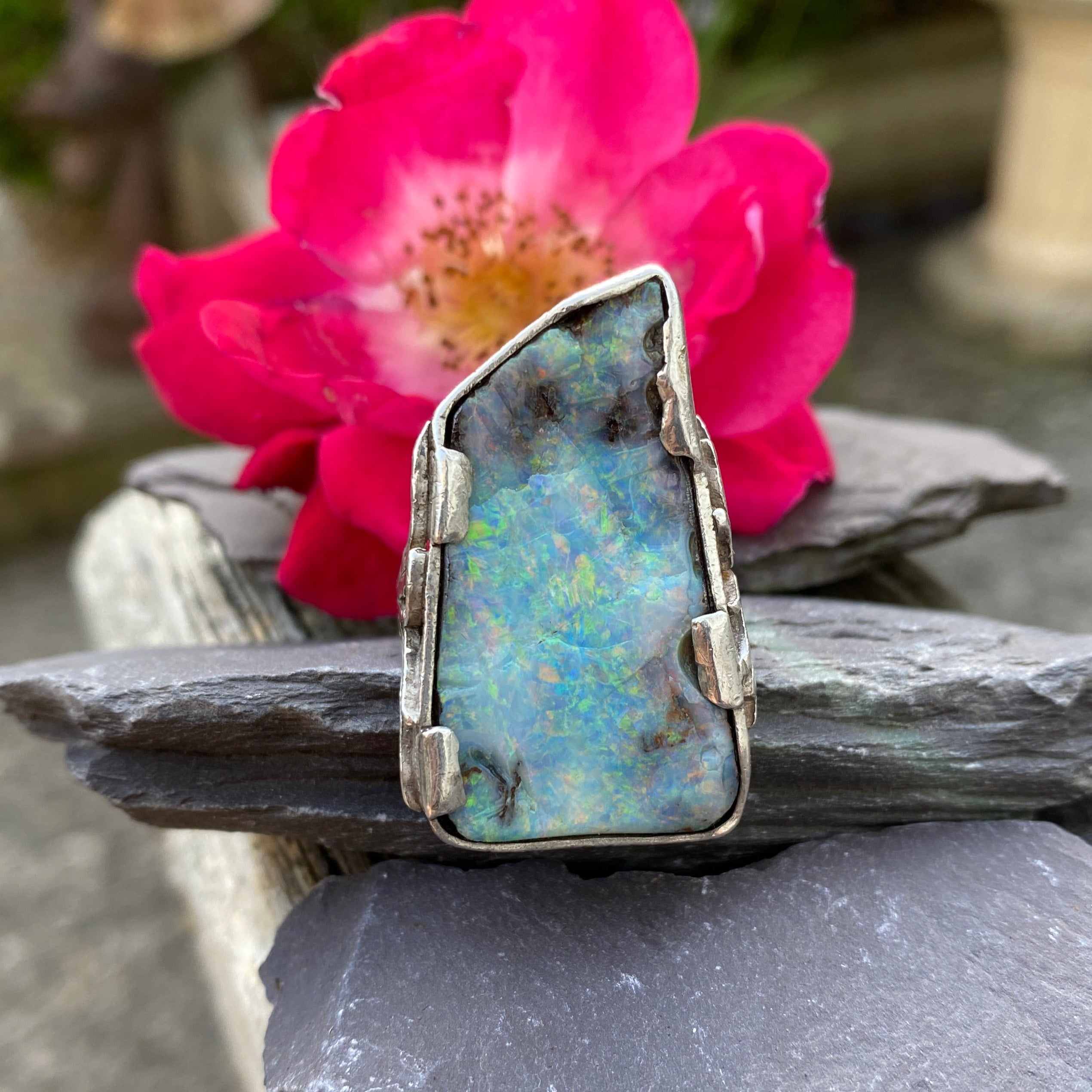 Handmade Opal Ring In Sterling Silver Size X or 11 3/4 US.