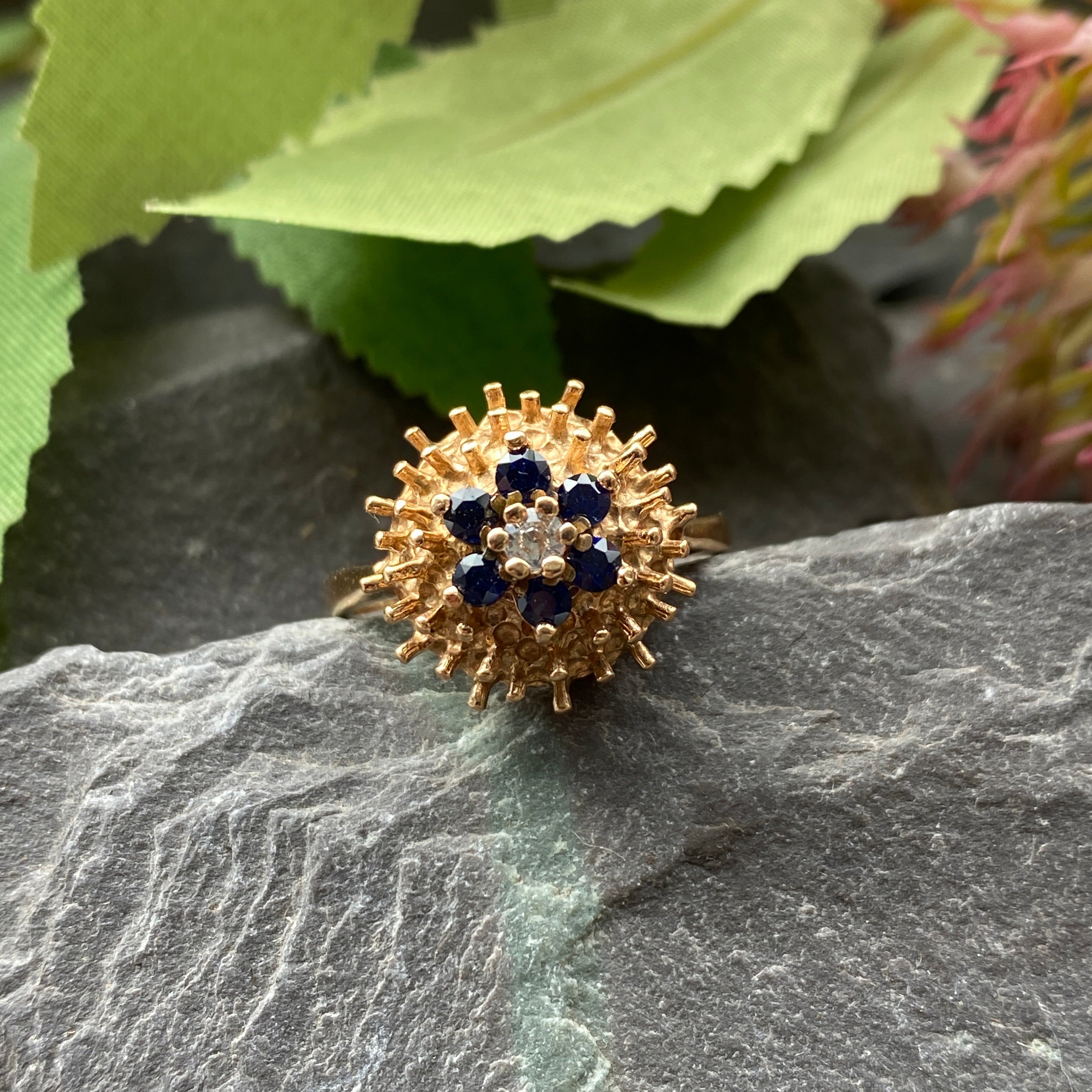 Vintage 9ct Cocktail Ring Set With Sapphires- Size N 1/2 or 7 US.