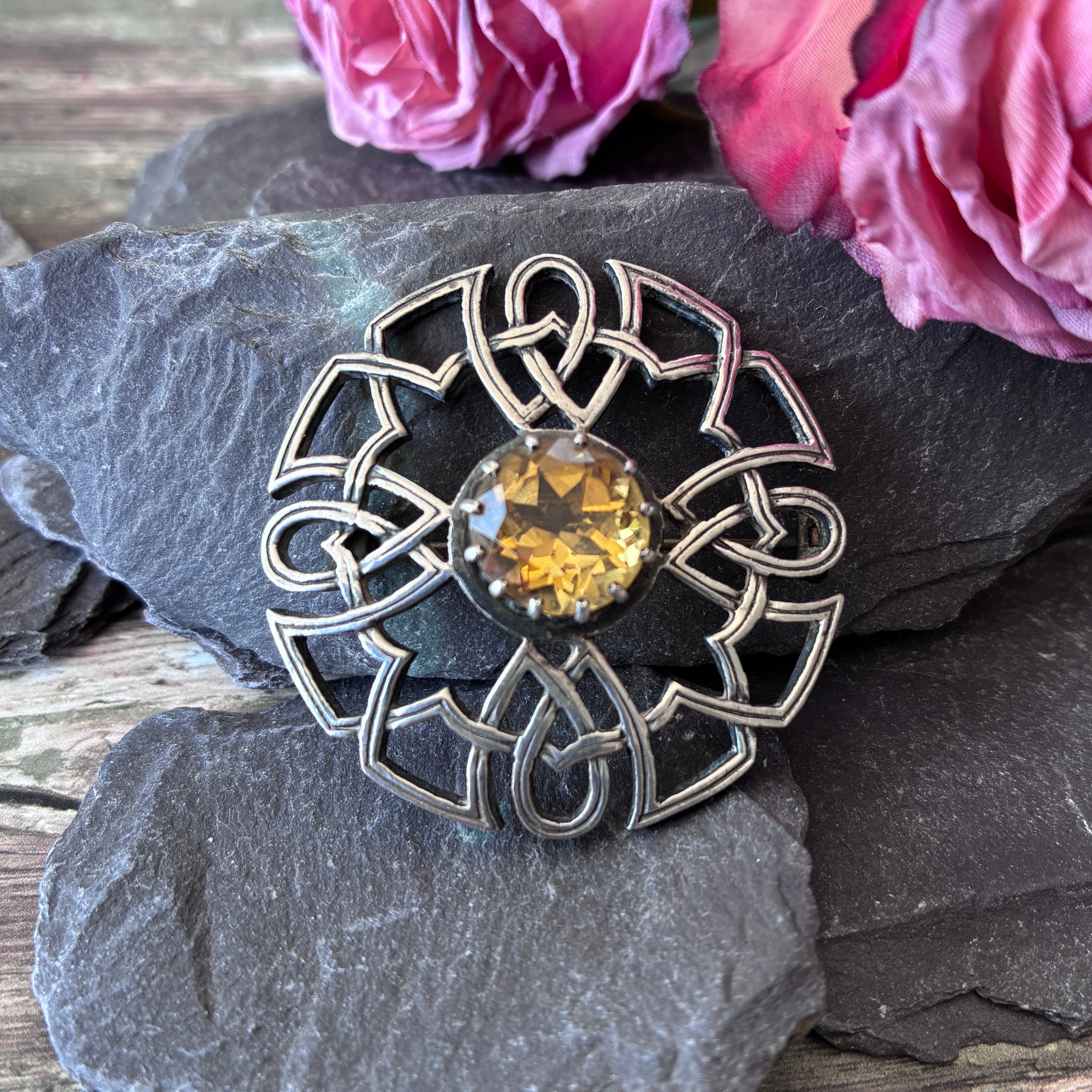 Vintage John Hart Iona silver Citrine brooch.