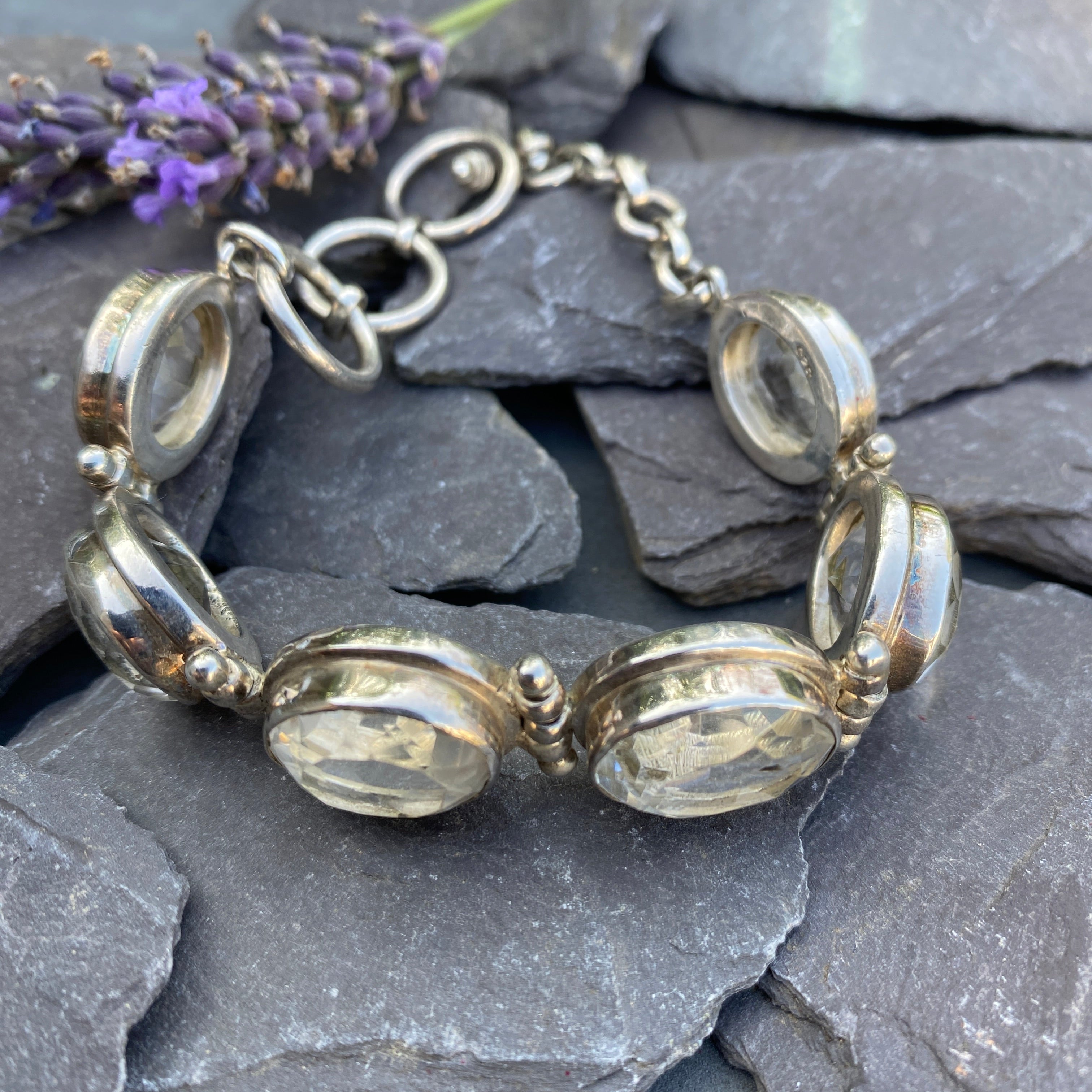 Silver & Rock Crystal Panel Bracelet.