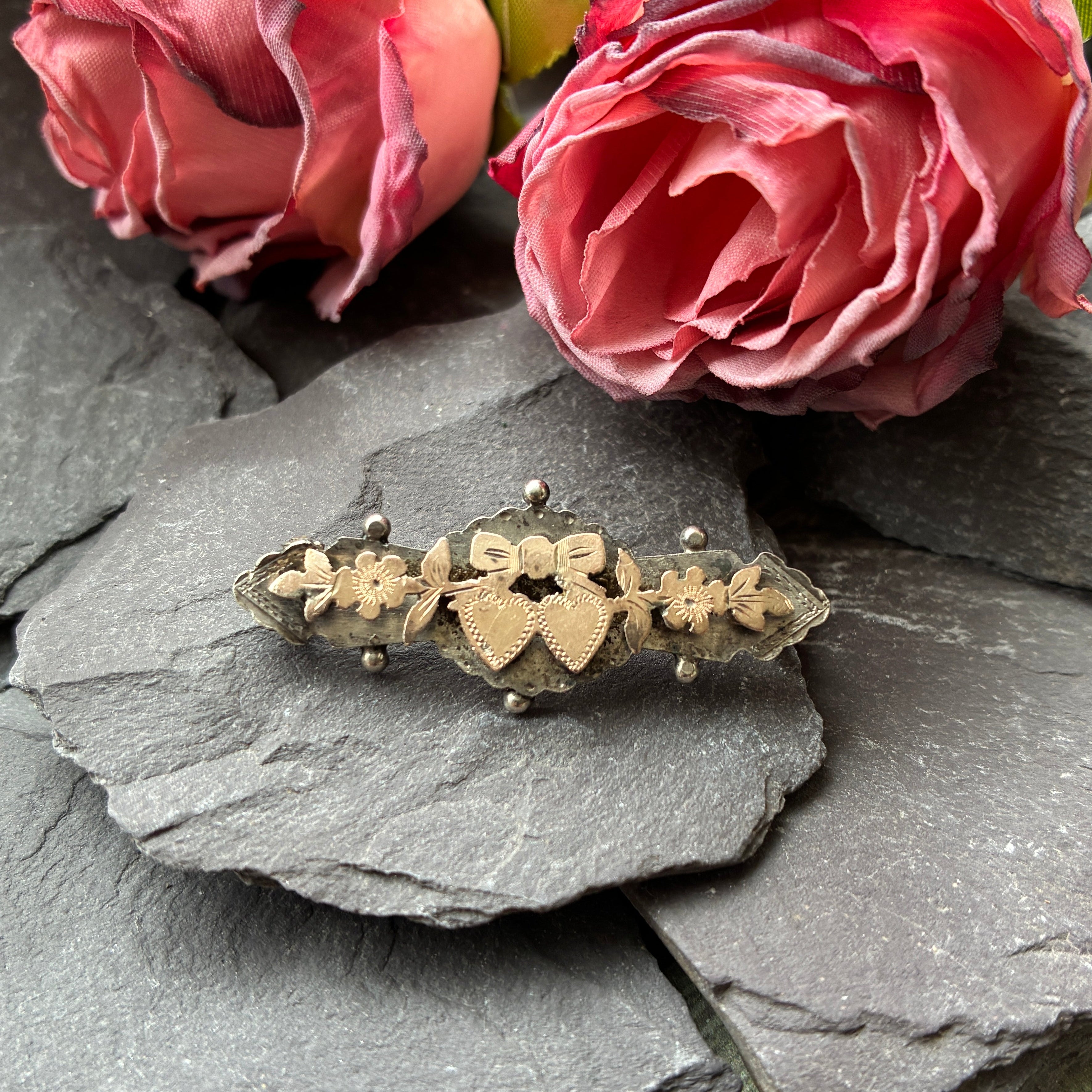 Edwardian sterling silver sentiment sweetheart brooch.