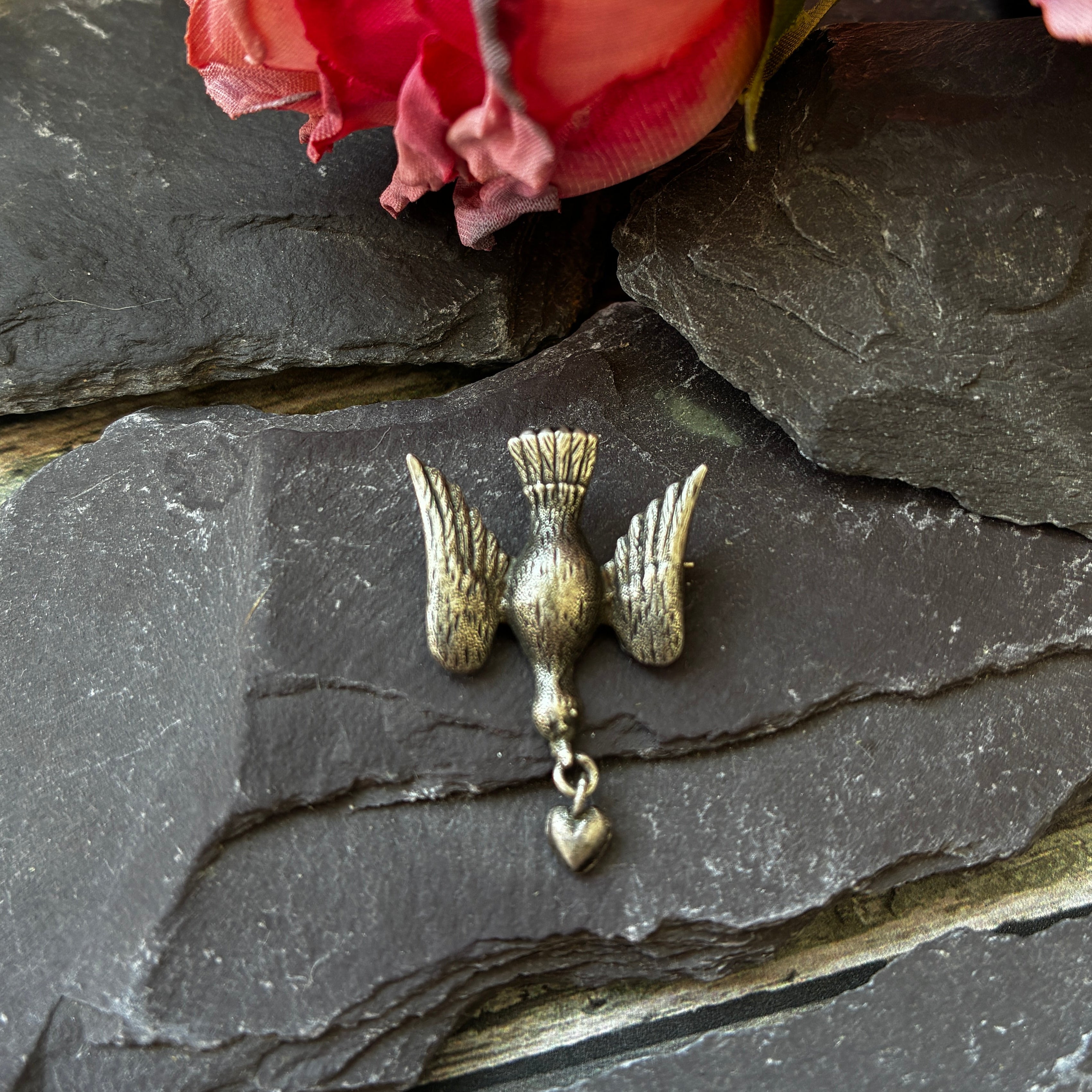 Georgian Silver Dove & Heart Brooch.