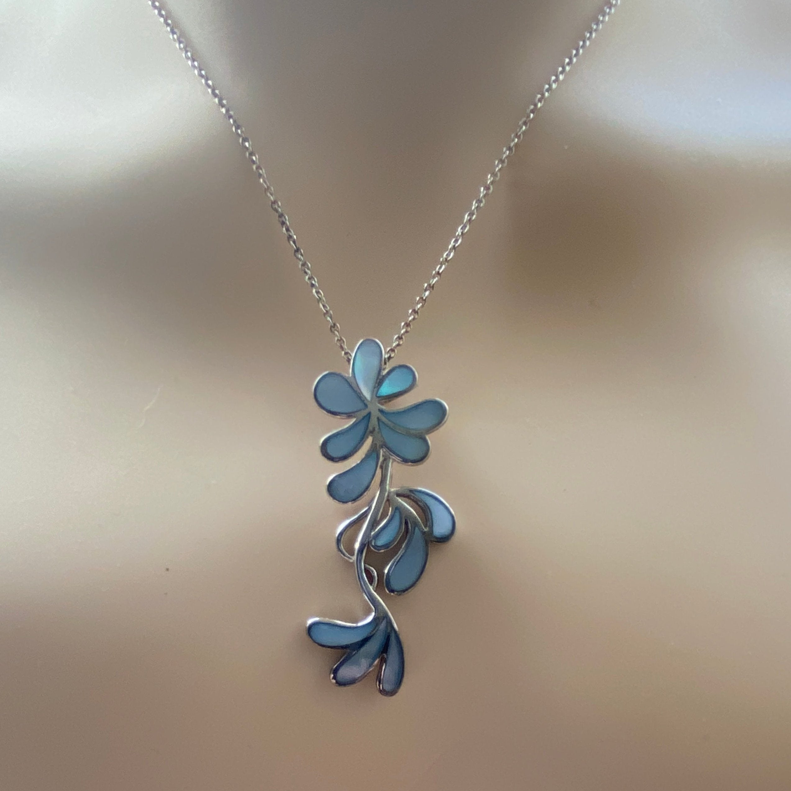 Silver Necklace & Earring Set With Blue Mother of Pearl.