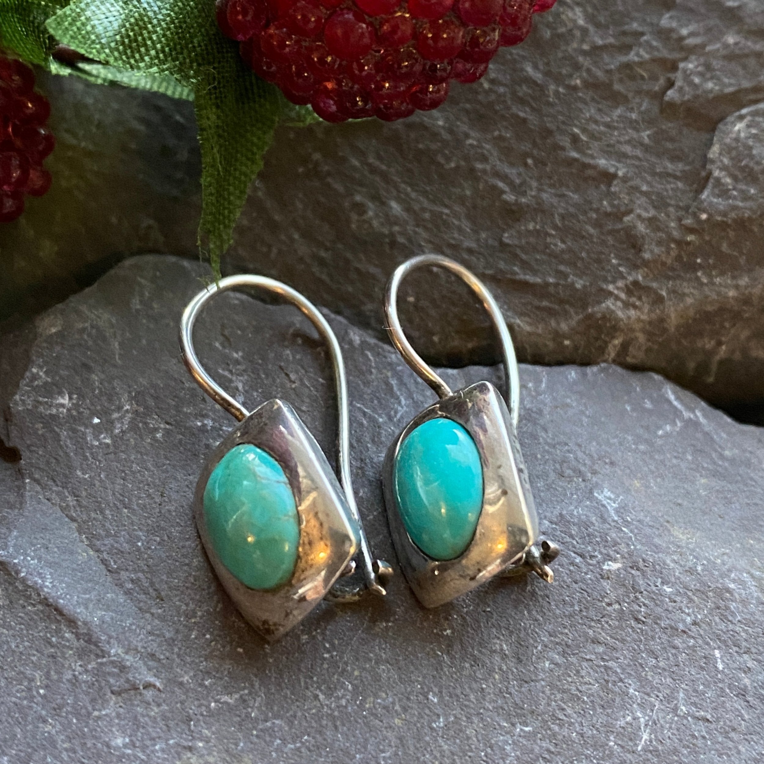 Vintage Turquoise Earrings In Sterling Silver.