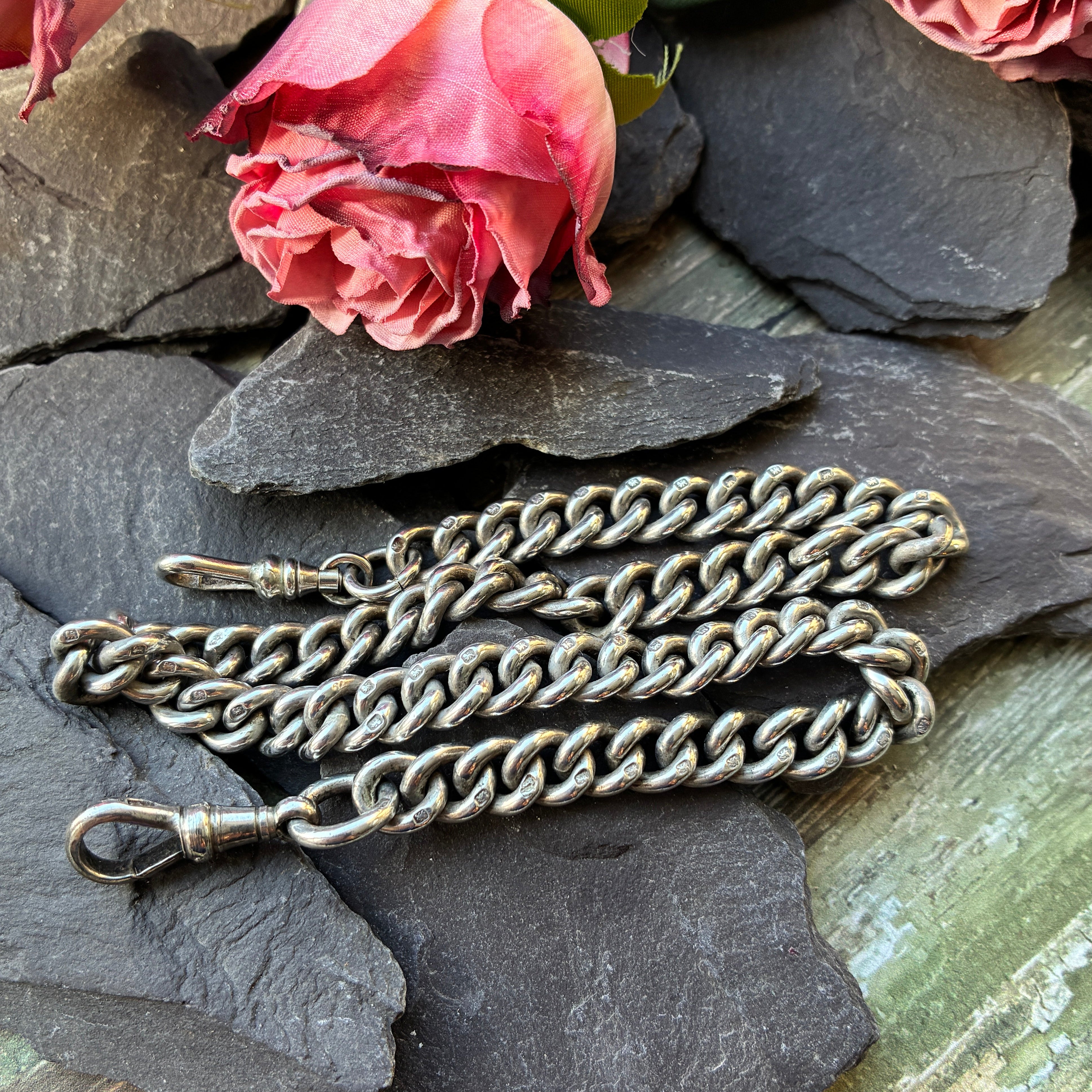 Antiue solid sterling silver Albert chain.