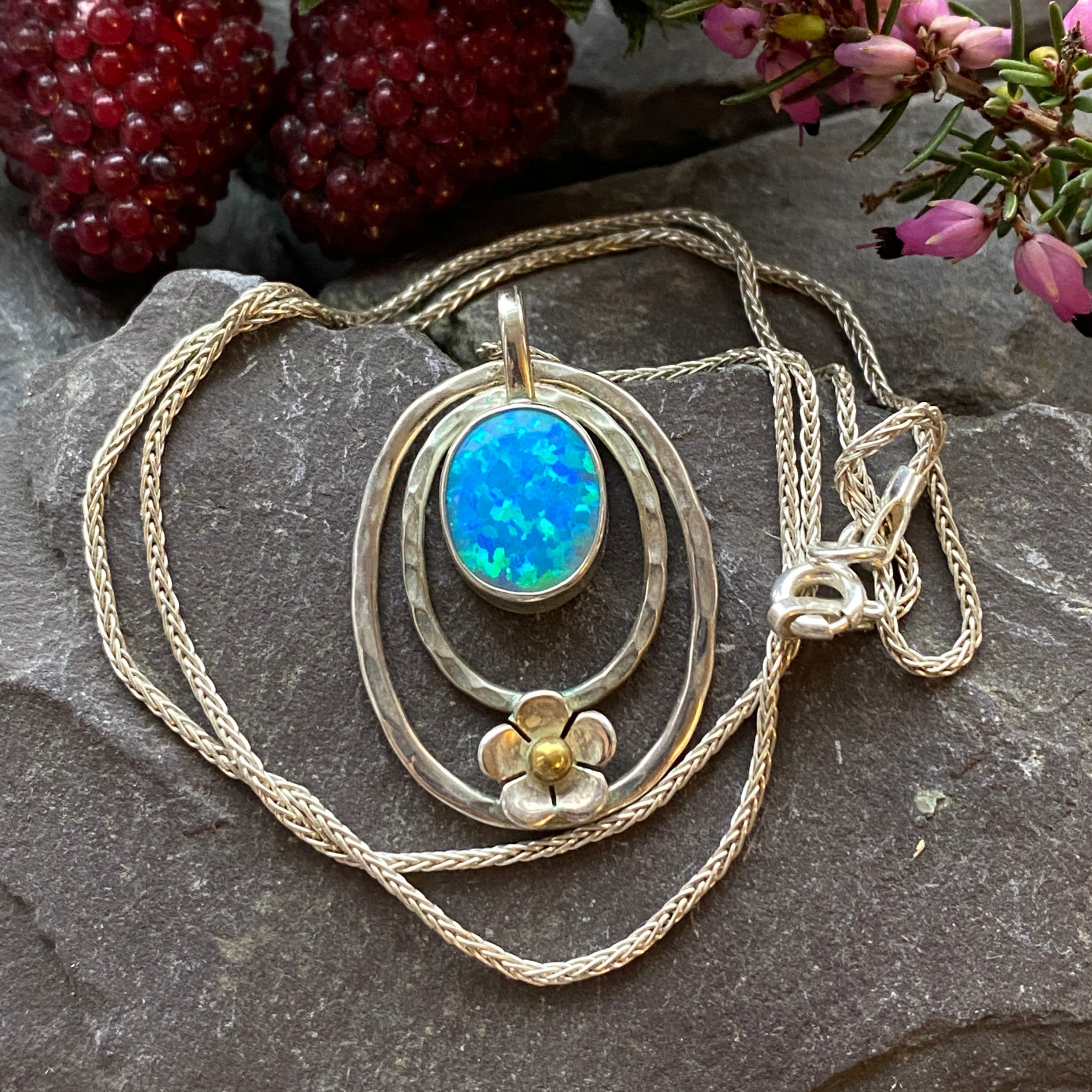 Silver & Opal Pendant And 16" Chain.