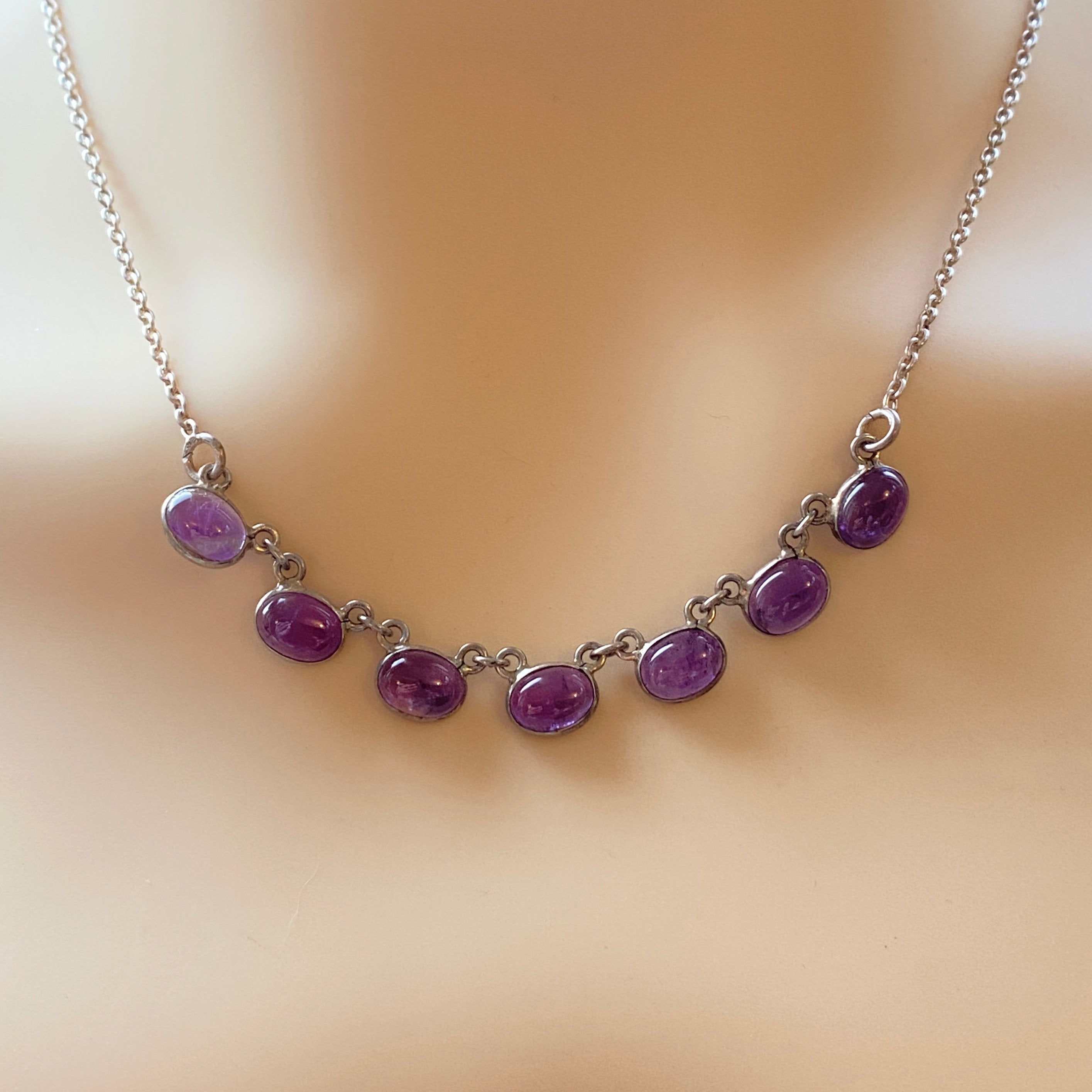 Vintage Amethyst Fringe Necklace in Sterling Silver.