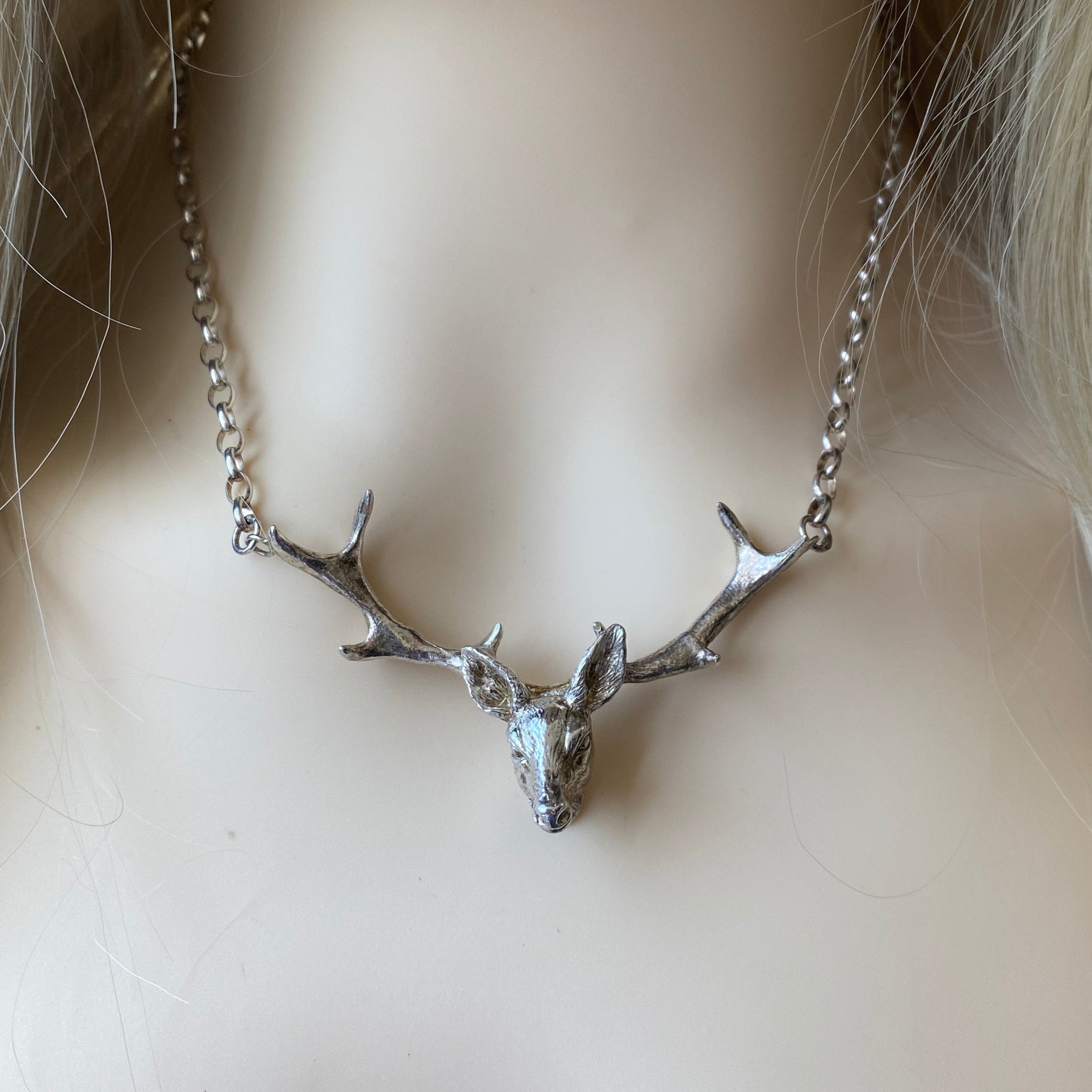 Solid Silver Stag Deer Necklace.