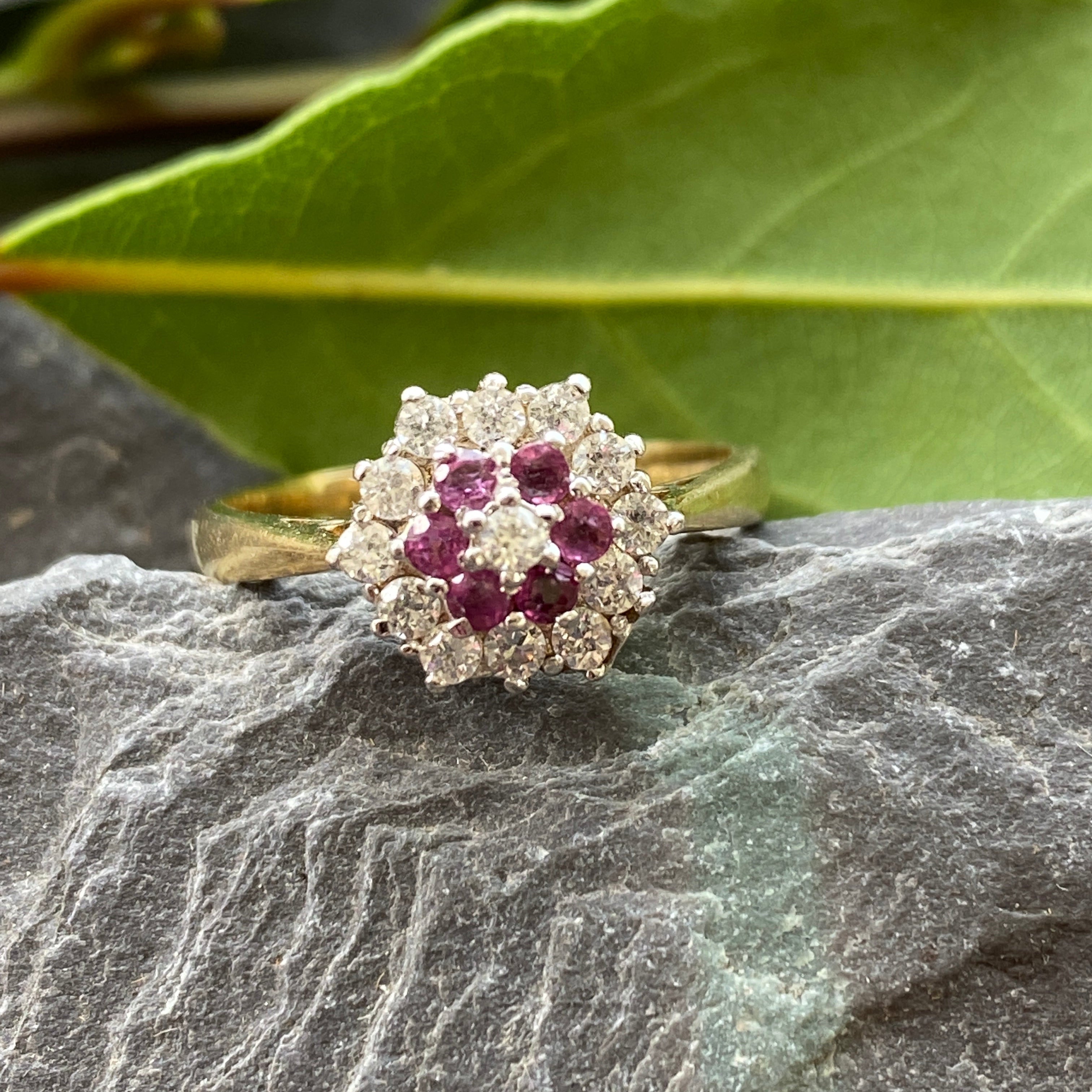 Ruby & Cubic Zirconia Sterling Silver Gilt Cluster Ring Size L 1/2 or 5 3/4 US.