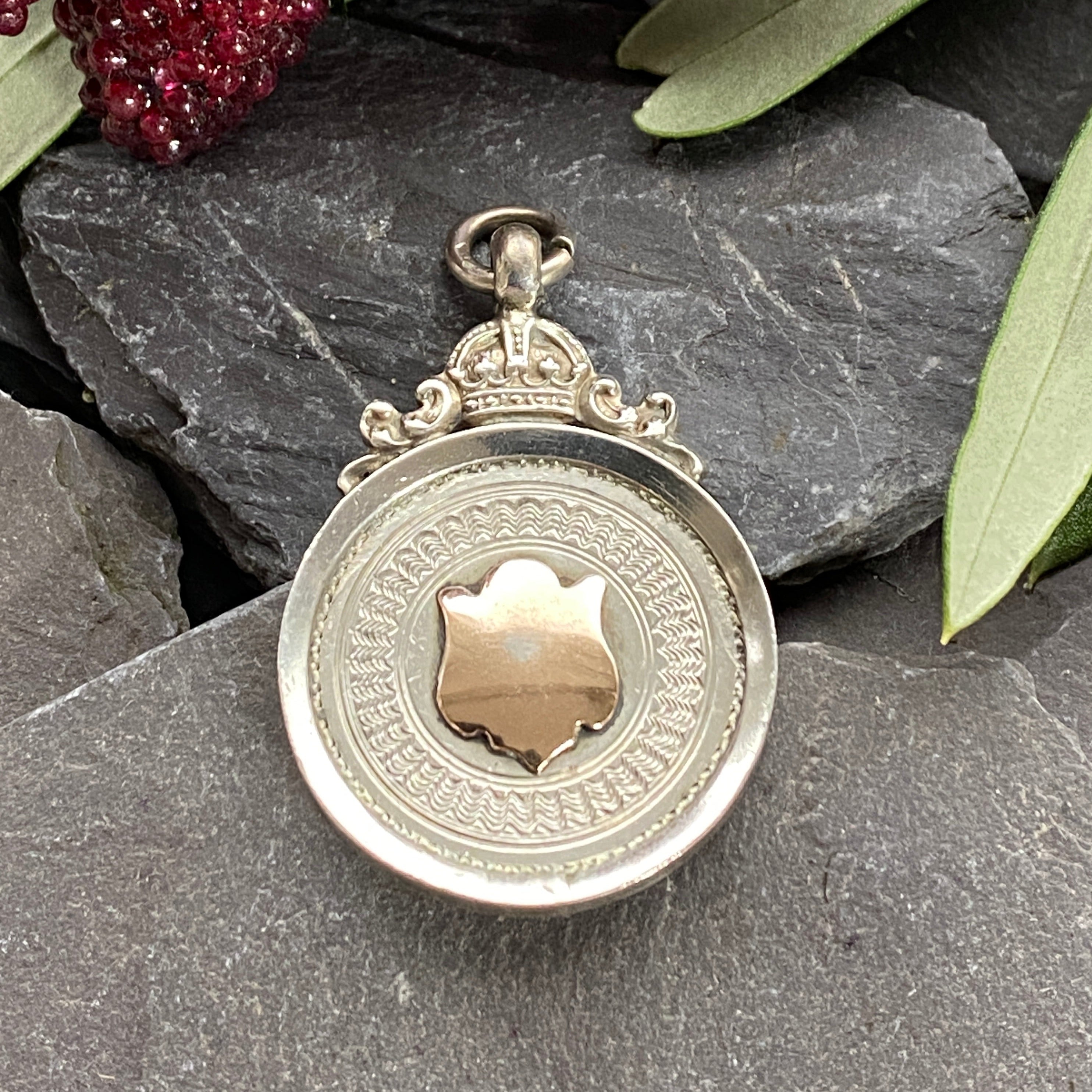 Antique Sterling Silver & Gold Fob Medal.