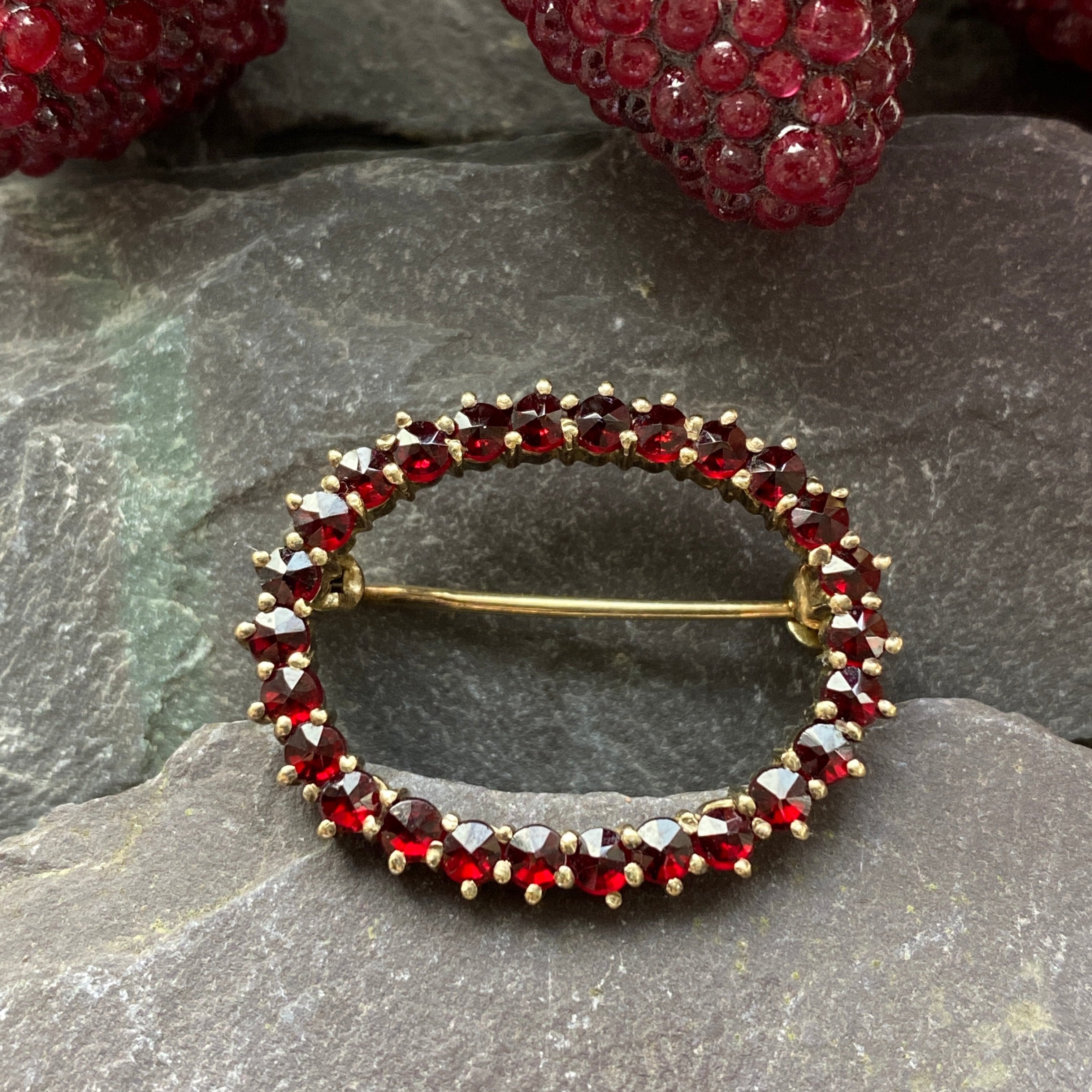 Vintage Bohemian Garnet Vermeil brooch.