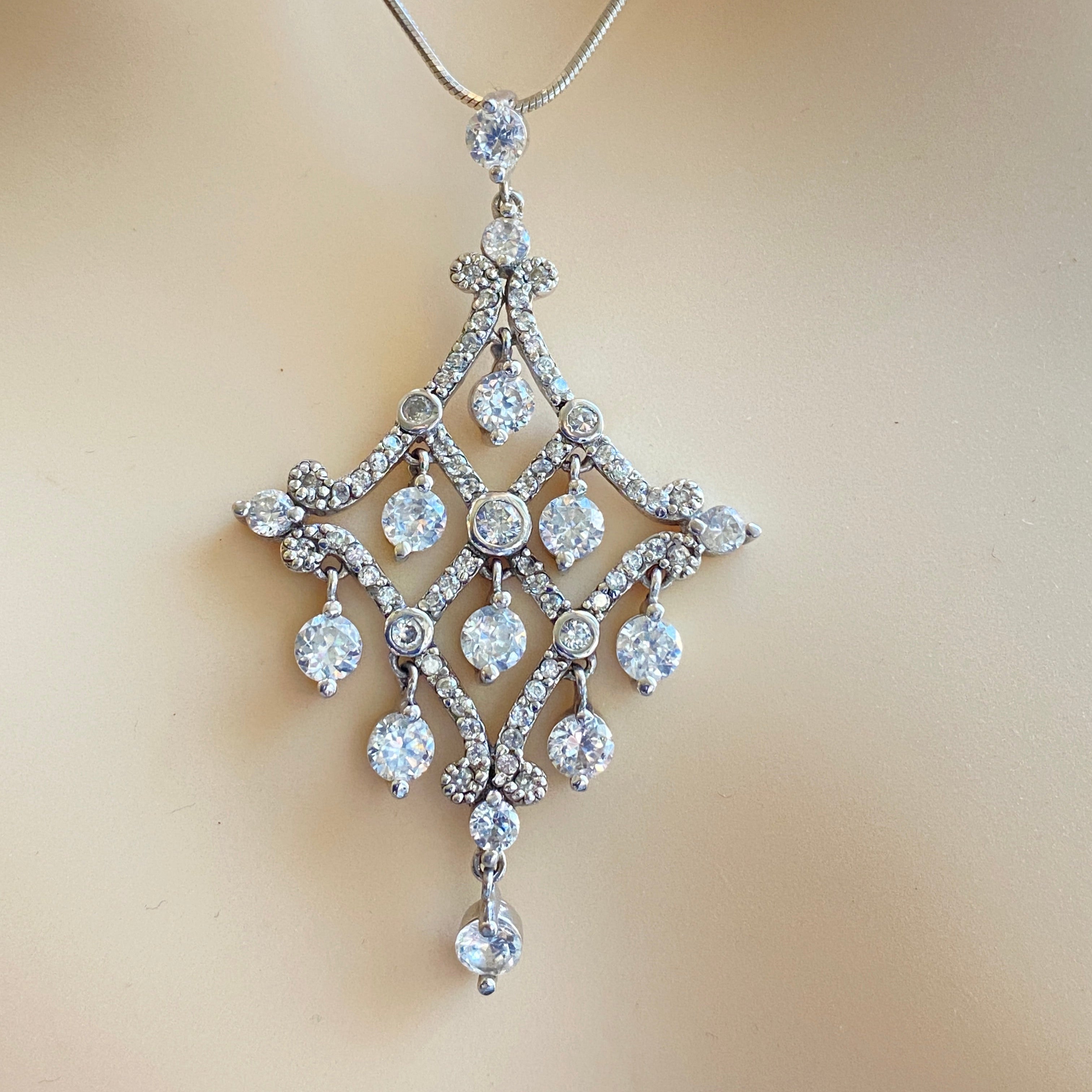 Sterling Silver & Cubic Zirconia Cascading Drop Necklace