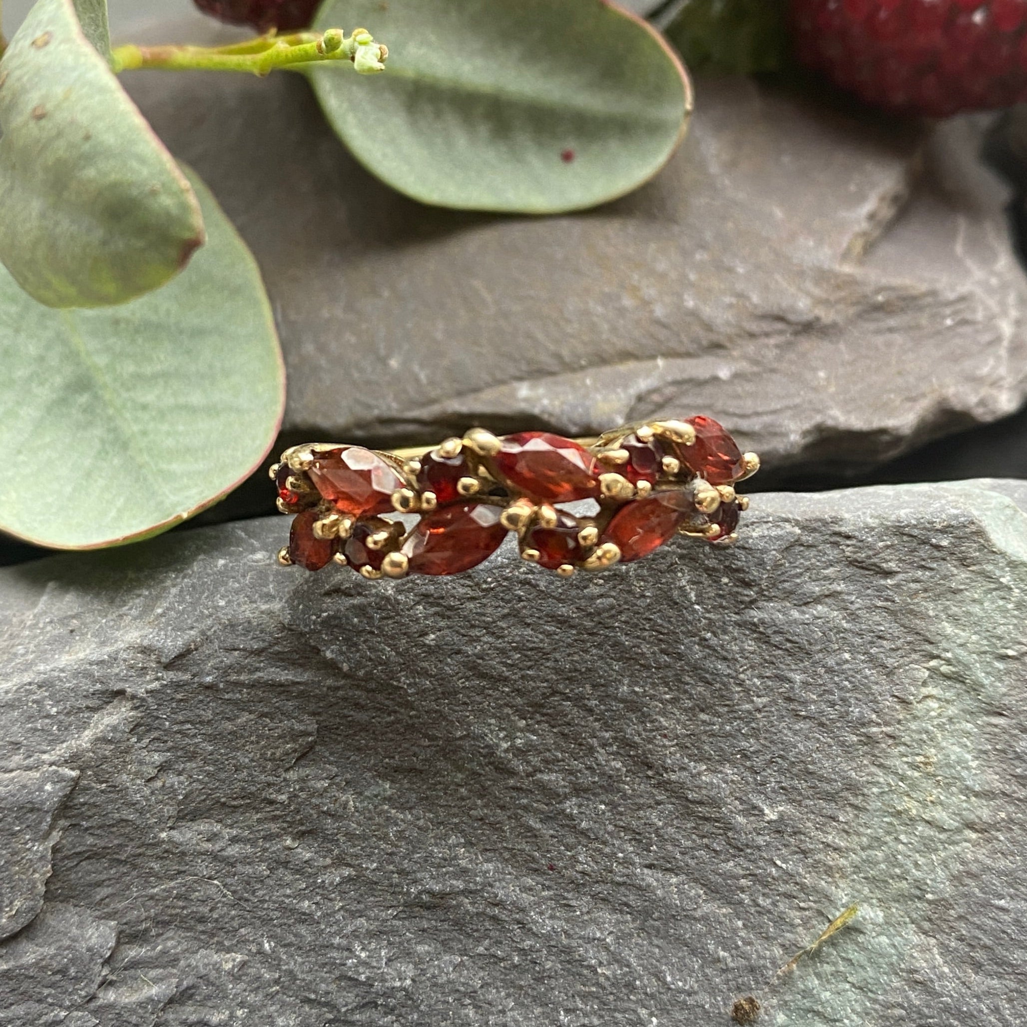 9ct Garnet Band Ring Size P or 7 3/4 US.