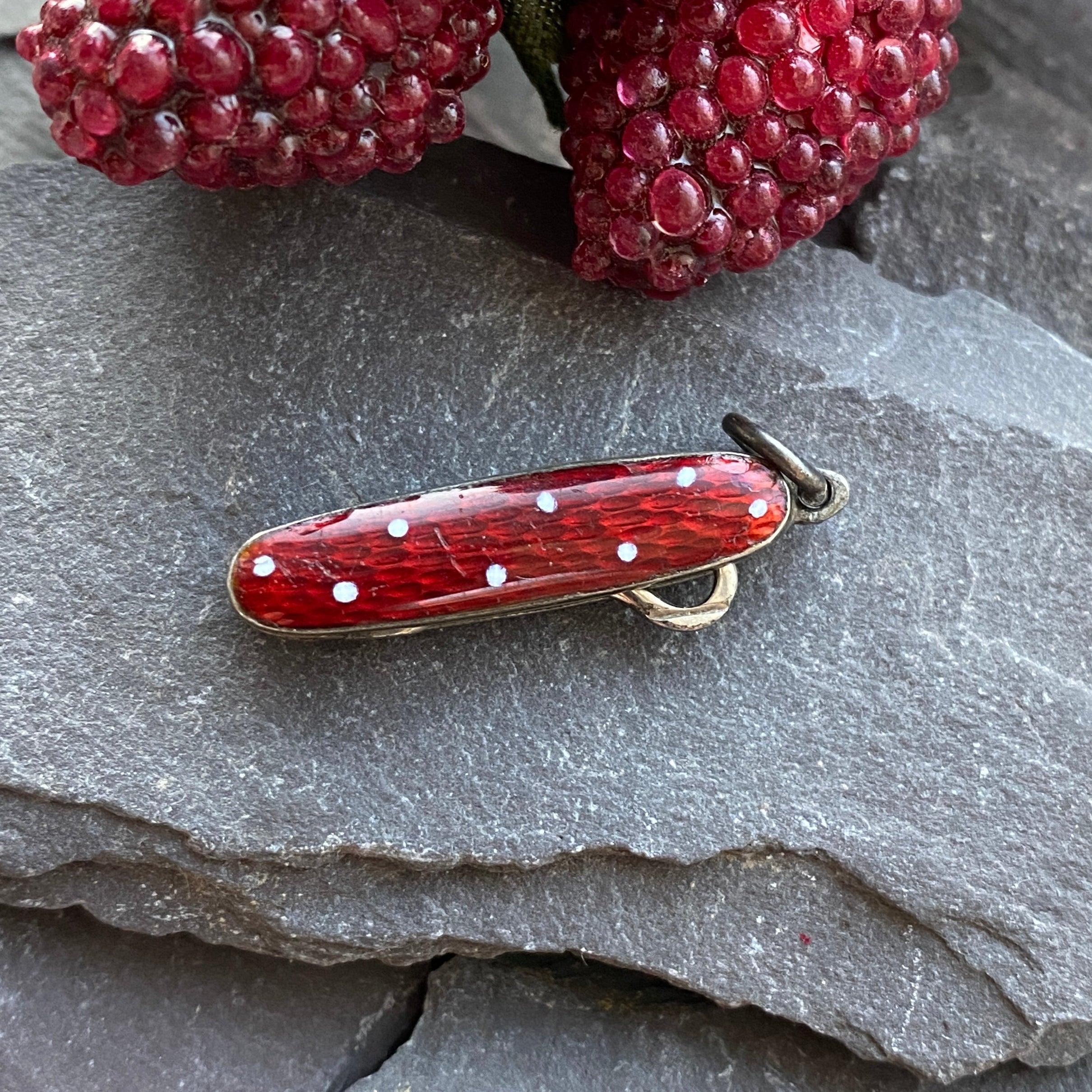 Antique Enamel Button Hook Pendant For Chatelaine.