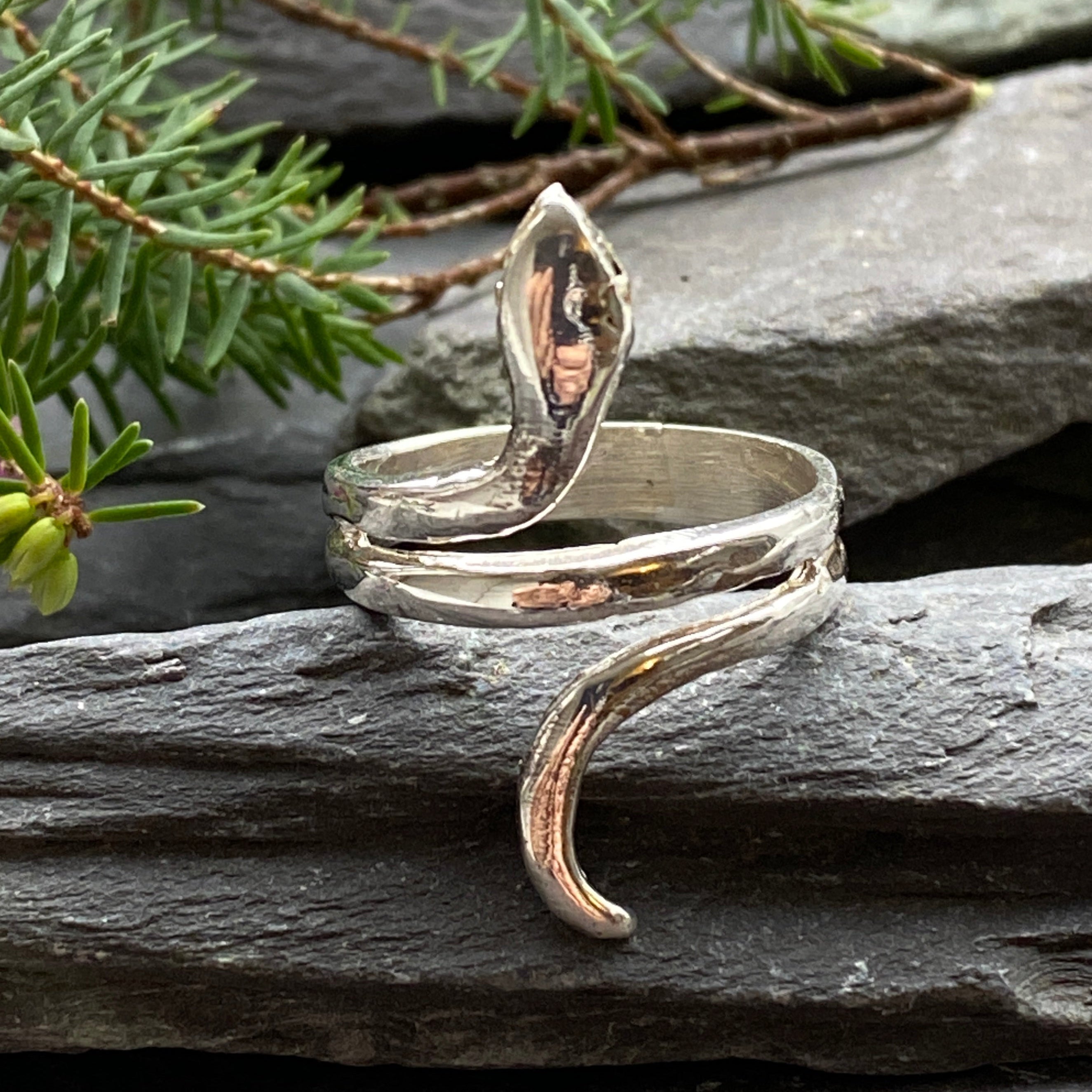 Silver Coiled Snake Serpent Ring Size P 1/2 or 8 US.