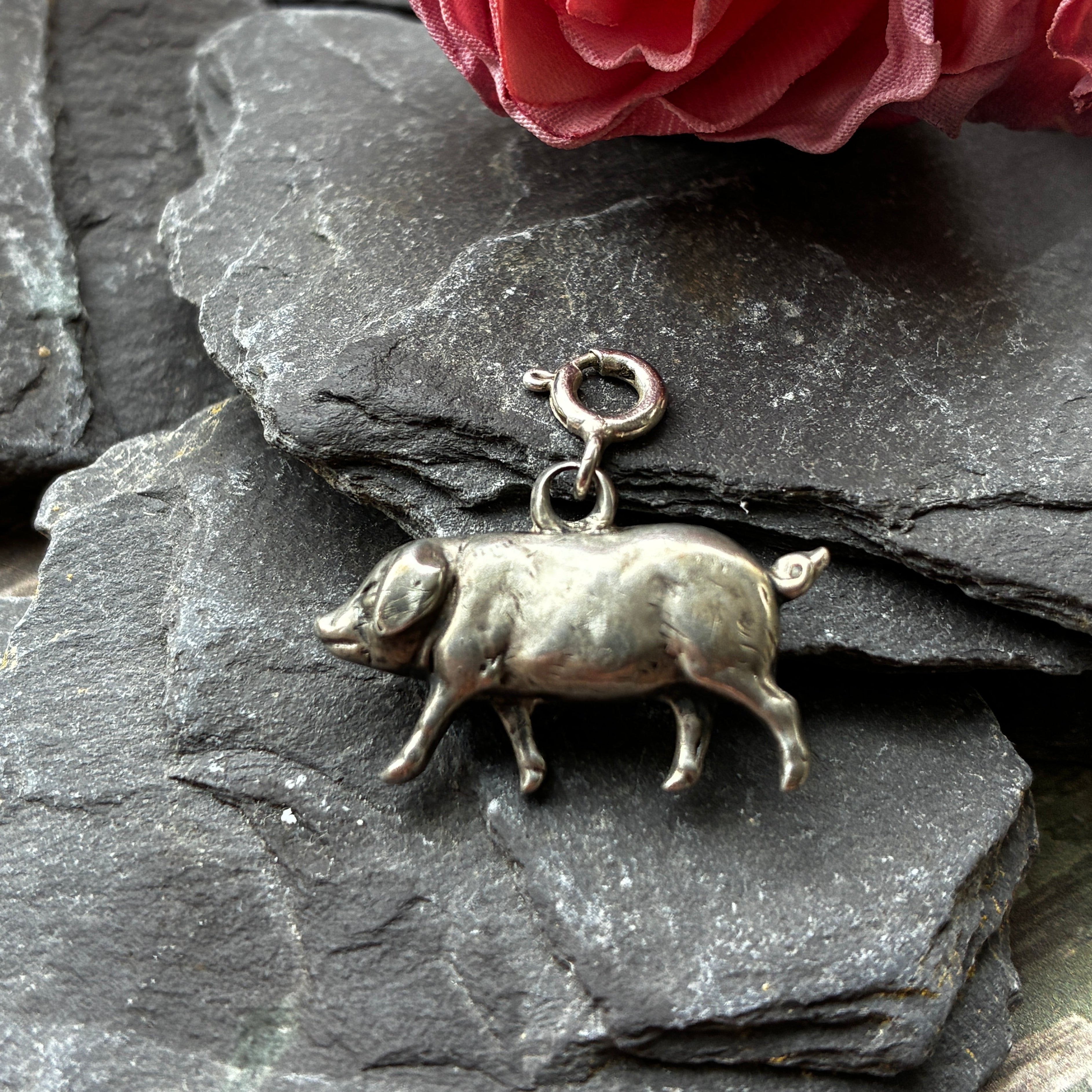 Vintage Sterling Silver pig charm or pendant.