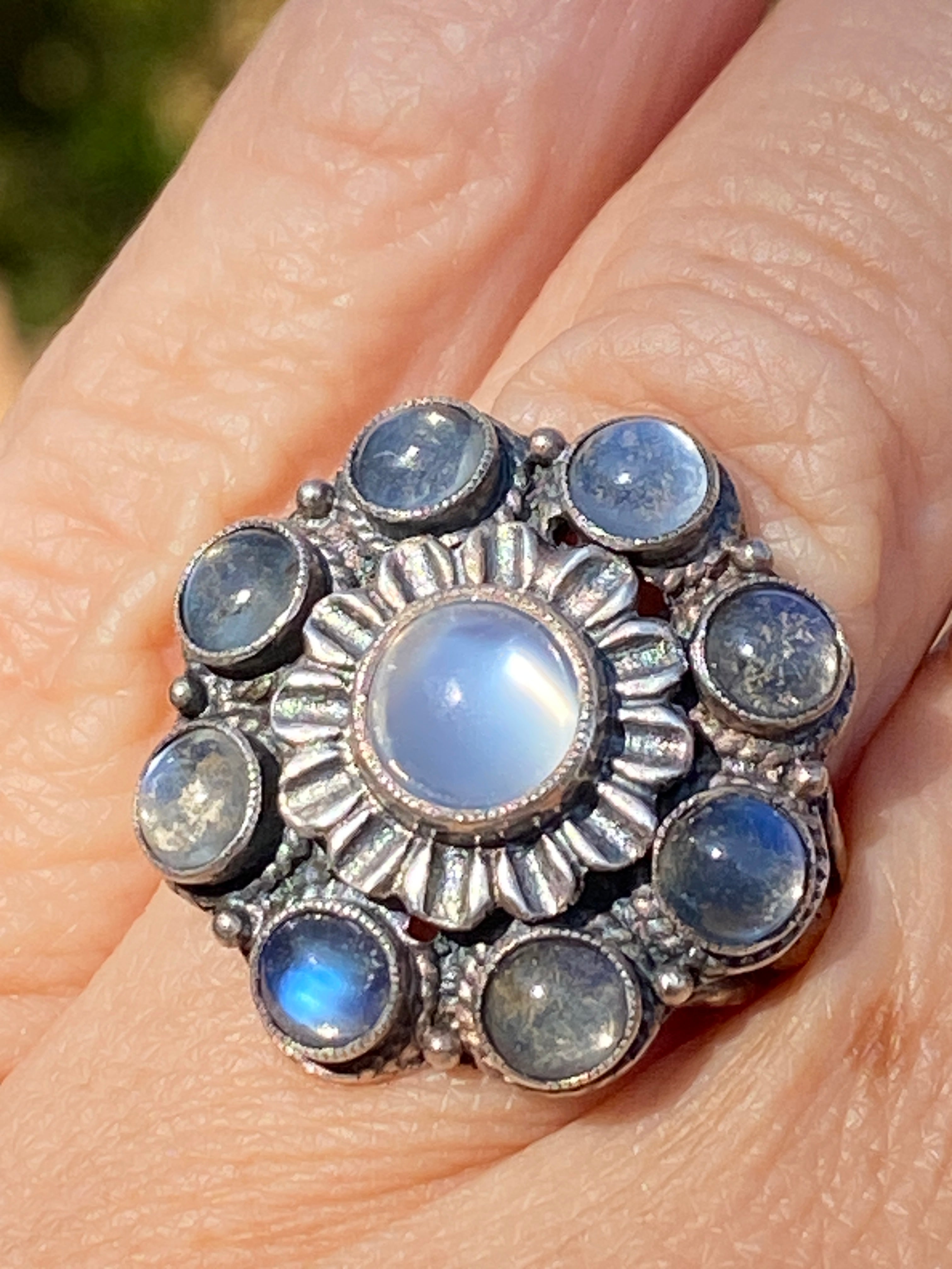 Austro- Hungarian Silver & Moonstone Ring- Size O or 7 1/4 US.